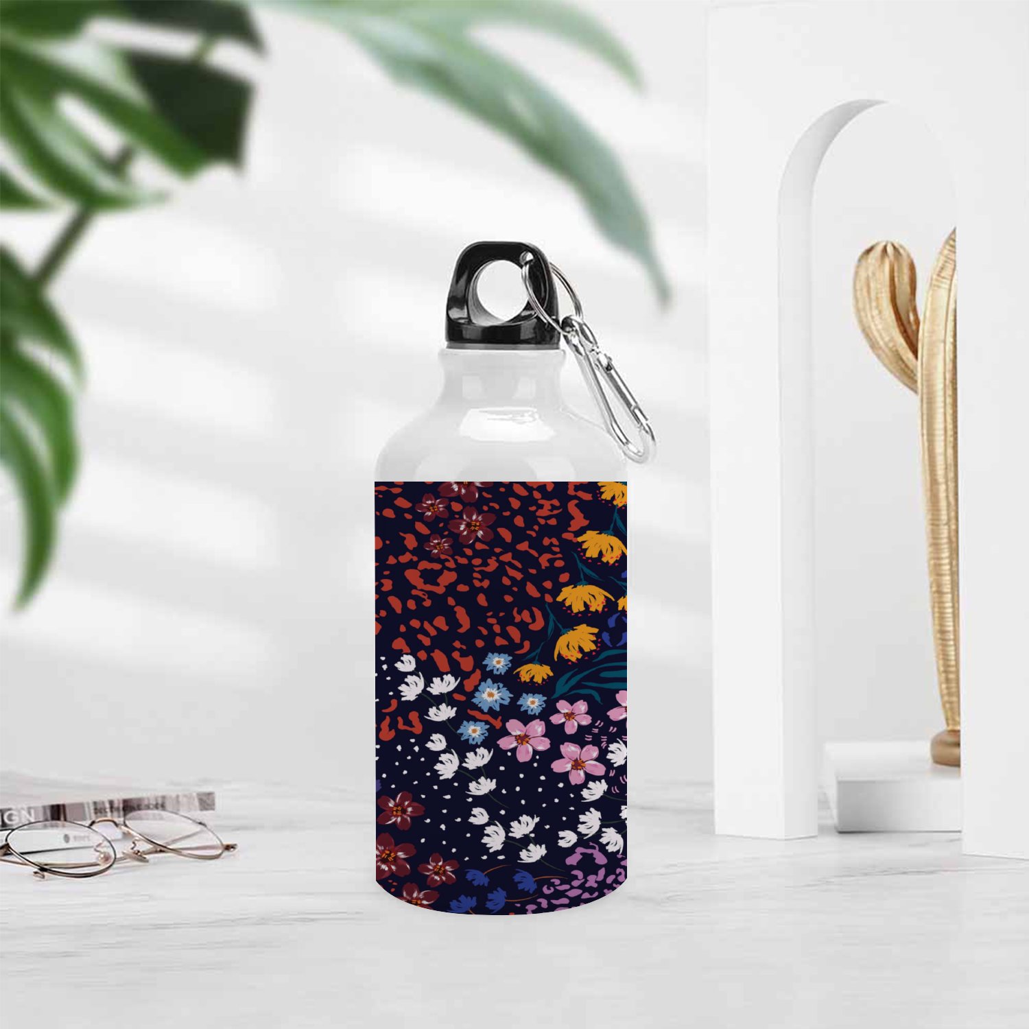 SKYSONIC 400ml Sport Aluminum Water Bottle,Garden Flower,Sport Multipack Leak Proof Easy Carry Travel Bottle with Twist Cap for Gym Hiking Camping Running Bike Outdoor