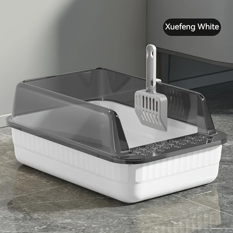 Large Semi-Enclosed Cat Litter Box with Detachable Anti-Splashing Pan and Scoop - Ideal for Indoor Cats