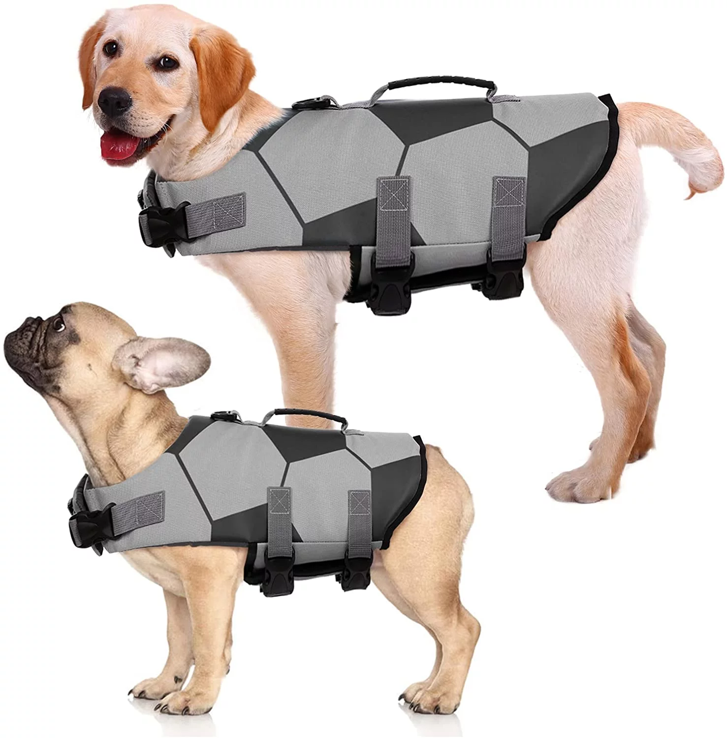 DENTRUN Dog Life Jacket Ripstop Dog Life Vest, Adjustable Footbal Pattern Dogs Swimming Vest, Safety Pet Floatation Vest Life Preserver with Durable Rescue Handle for Small Medium and Large Dogs