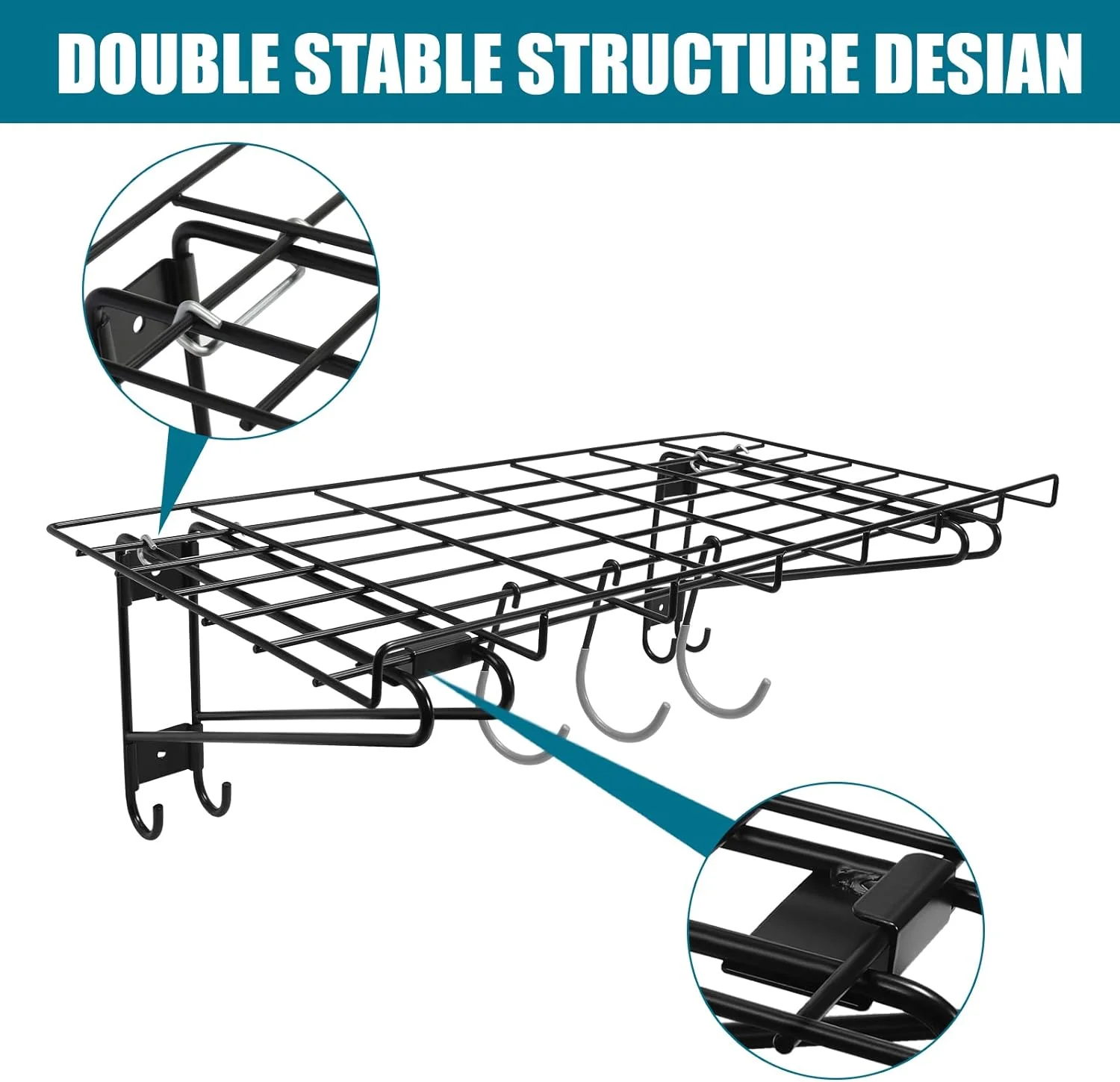Garage Wall Shelving,2-Pack 1.5x3 ft,Includes 6 Bike Hooks,Garage Wall-Mounted Shelving,Garage Wall Shelving Heavy Duty,300 lbs Weight Capacity (Black)