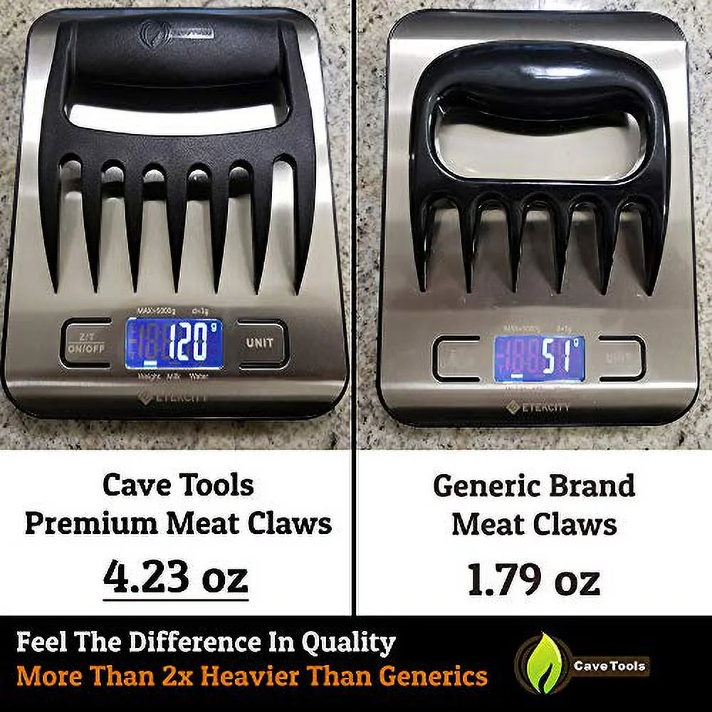 Cave Tools Talon-Tipped Meat Claws for Shredding Pulled Pork, Chicken, Turkey, and Beef- Handling & Carving Food - Barbecue Grill Accessories for Smoker, or Slow Cooker - Black