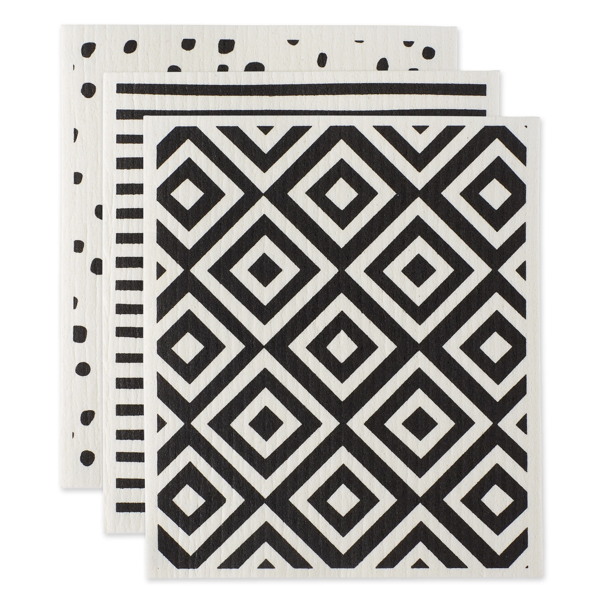 Black & White Swedish Dishcloth, 3 Piece
