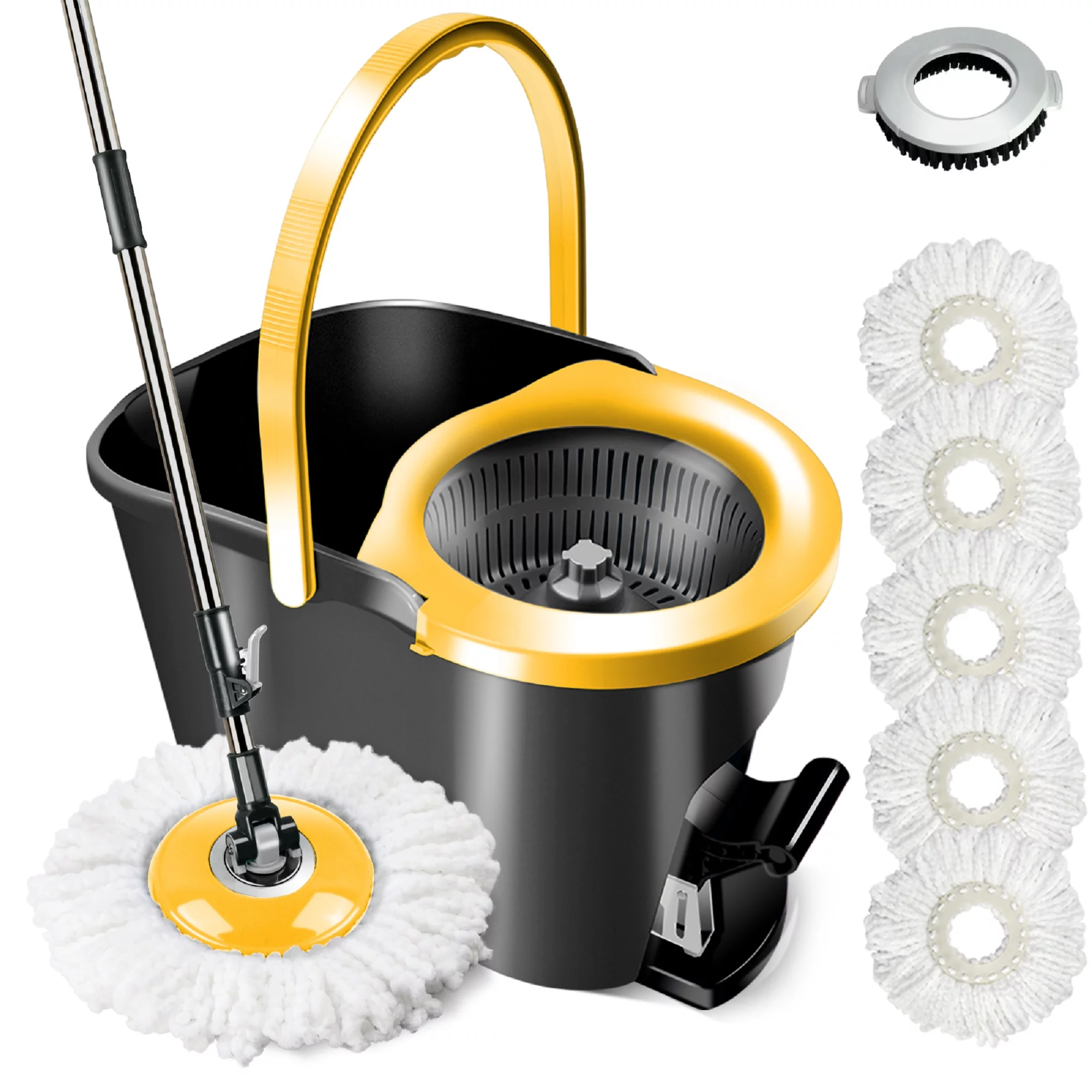 Mastertop Spin Mop and Bucket System for Floor,Mop Bucket with Wringer Set ,5 Microfiber Mop Heads