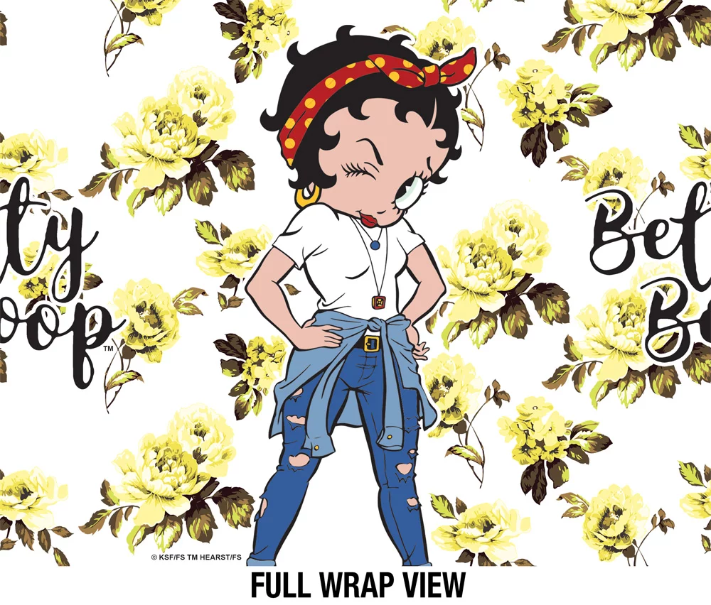Betty Boop Official Yellow Flowers 24 oz Insulated Canteen Water Bottle, Leak Resistant, Vacuum Insulated Stainless Steel with Loop Cap