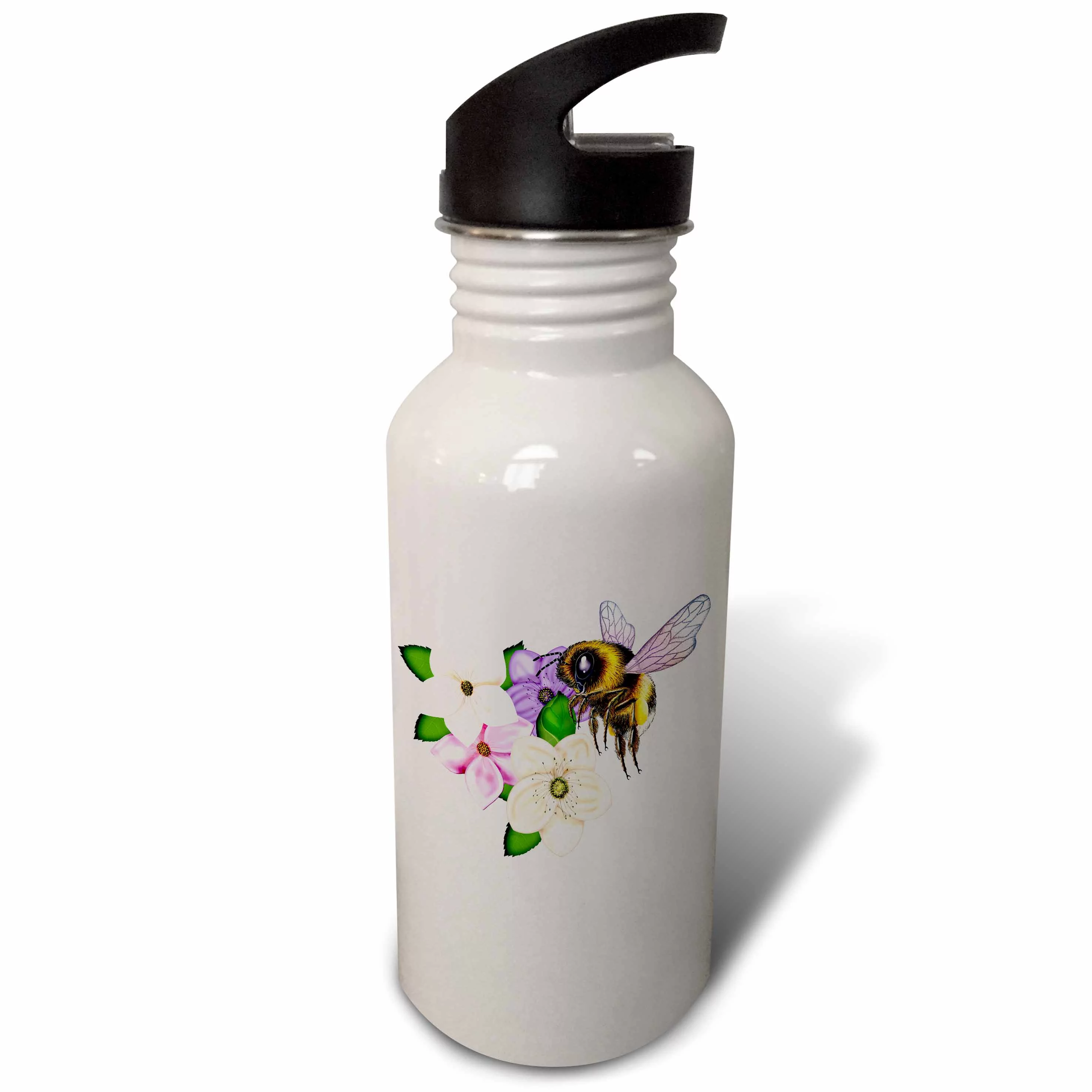 Pretty Bumblebee and pastel blossoms of Spring. Digital Art. Flip Straw 21oz Water Bottle wb-333093-2