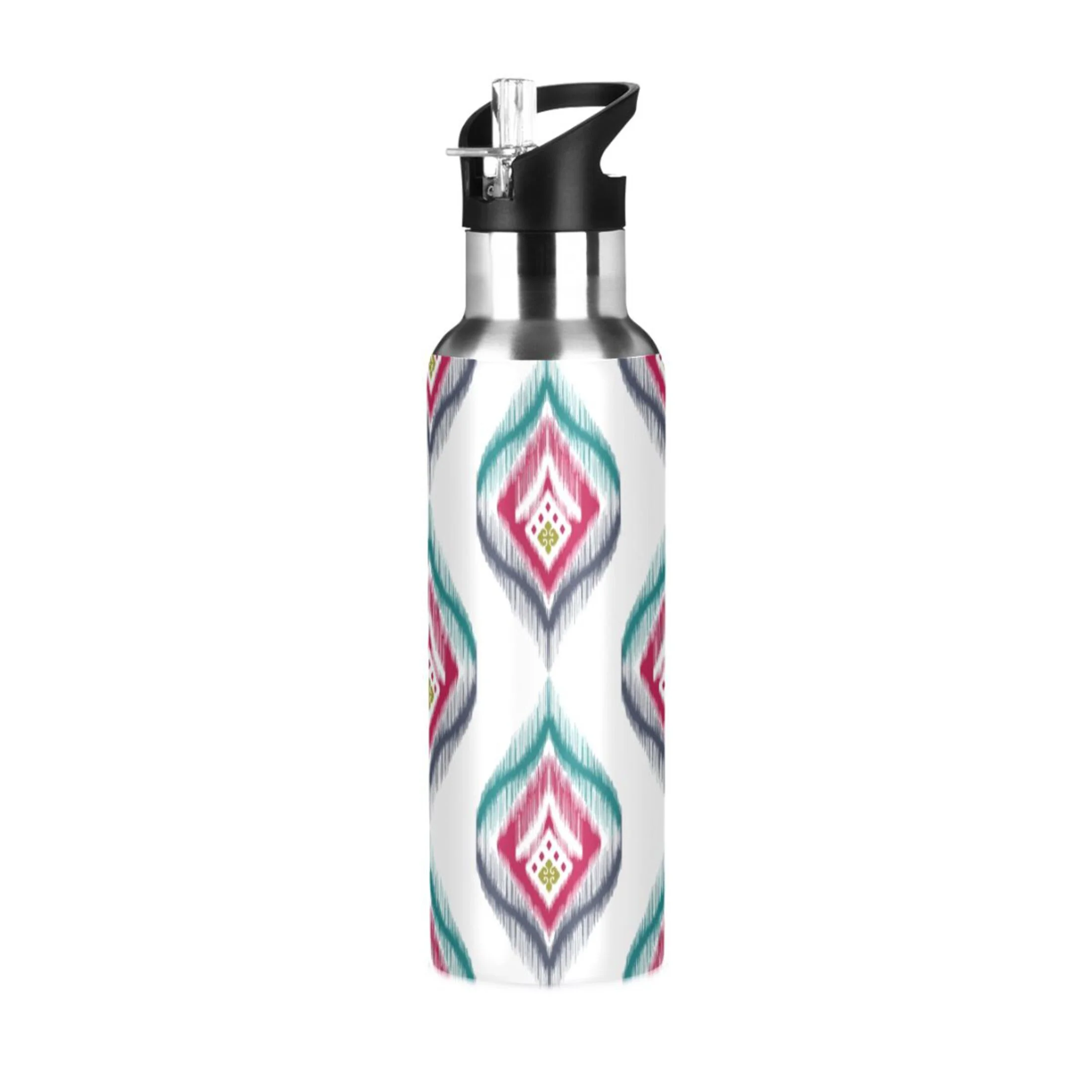Tribal Indian Mandala Ethnic Water Bottles Insulated Thermos Kids Stainless Steel Bottle with Straw Lid Flask Leakproof for Sports Gym 20 oz
