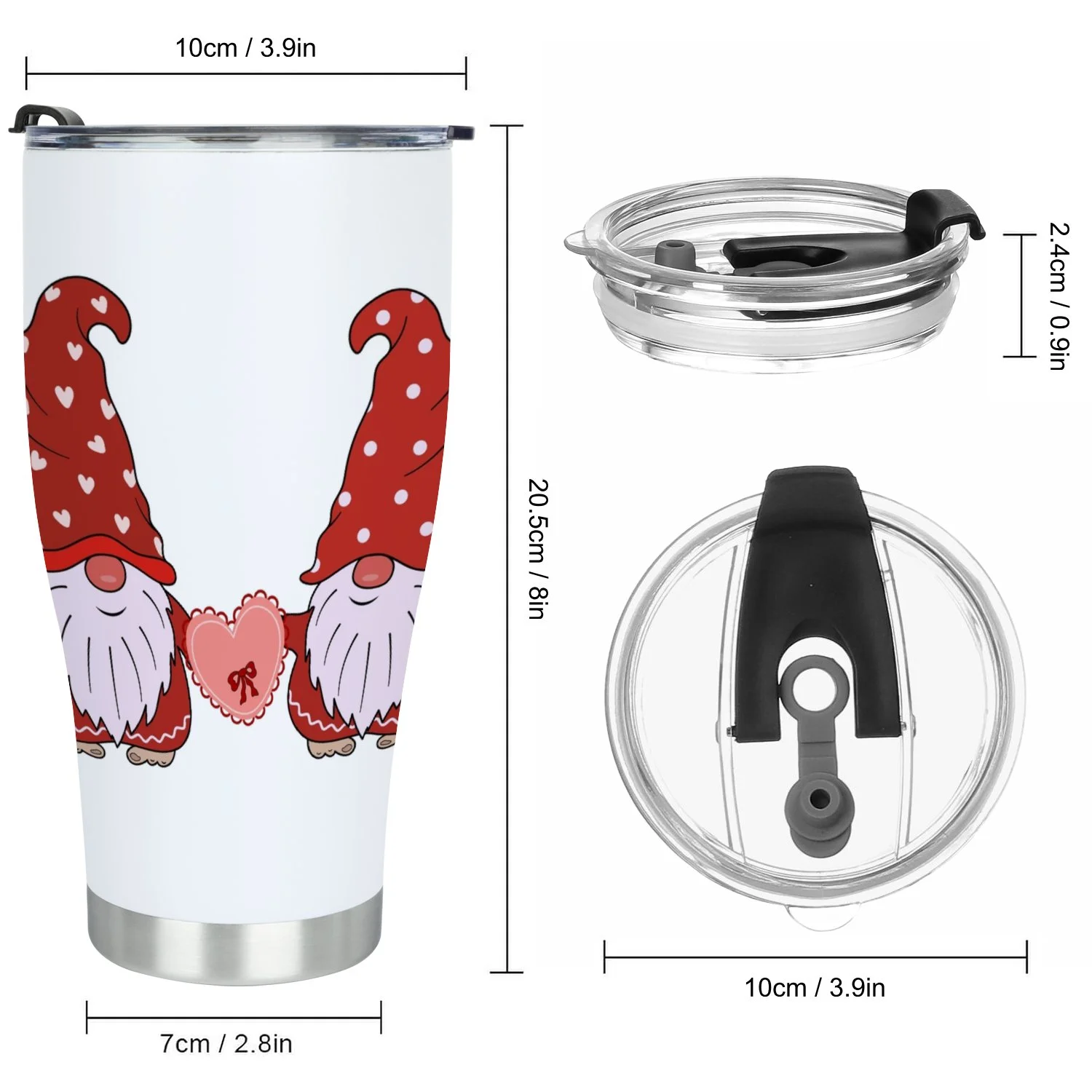 Hidove Stainless Steel Tumbler, Two Gnomes Valentine with a Heart 30oz Leak Proof & Stainless Steel Bottle for Hot & Cold Drinks - Coffee Travel Mug, Water Metal Canteen, Thermal Cup