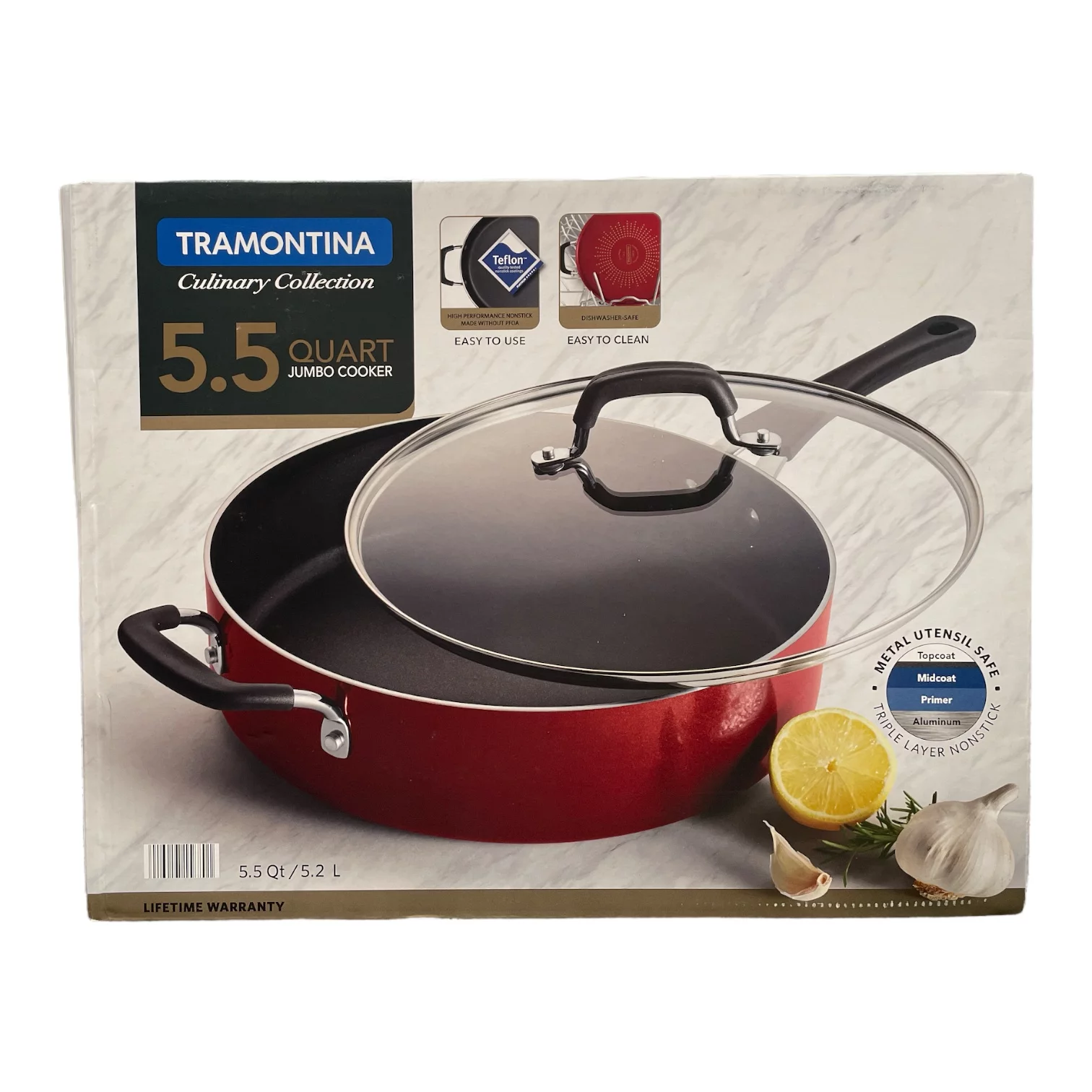 Tramontina Culinary Collection 5.5 Quart Jumbo Cooker, Non-Stick, Red