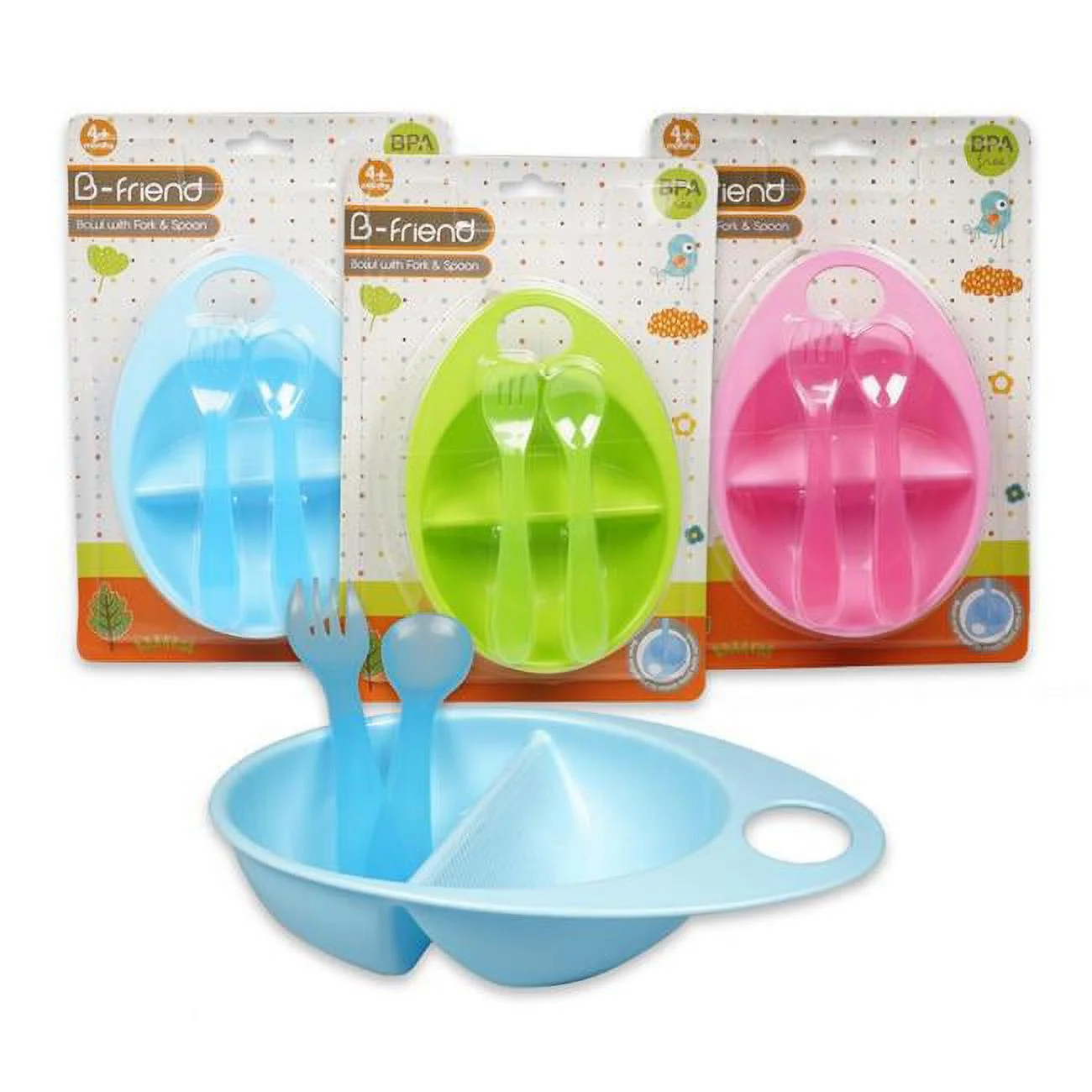 B-Friend  Baby Bowl with Spoon & Fork Set, Assorted Color - Case of 48
