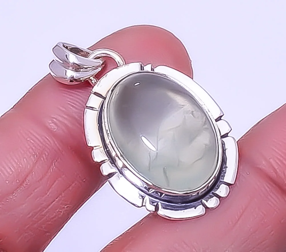 Prehnite Gemstone 925 Silver Plated Designer Handmade Pendant 1.37