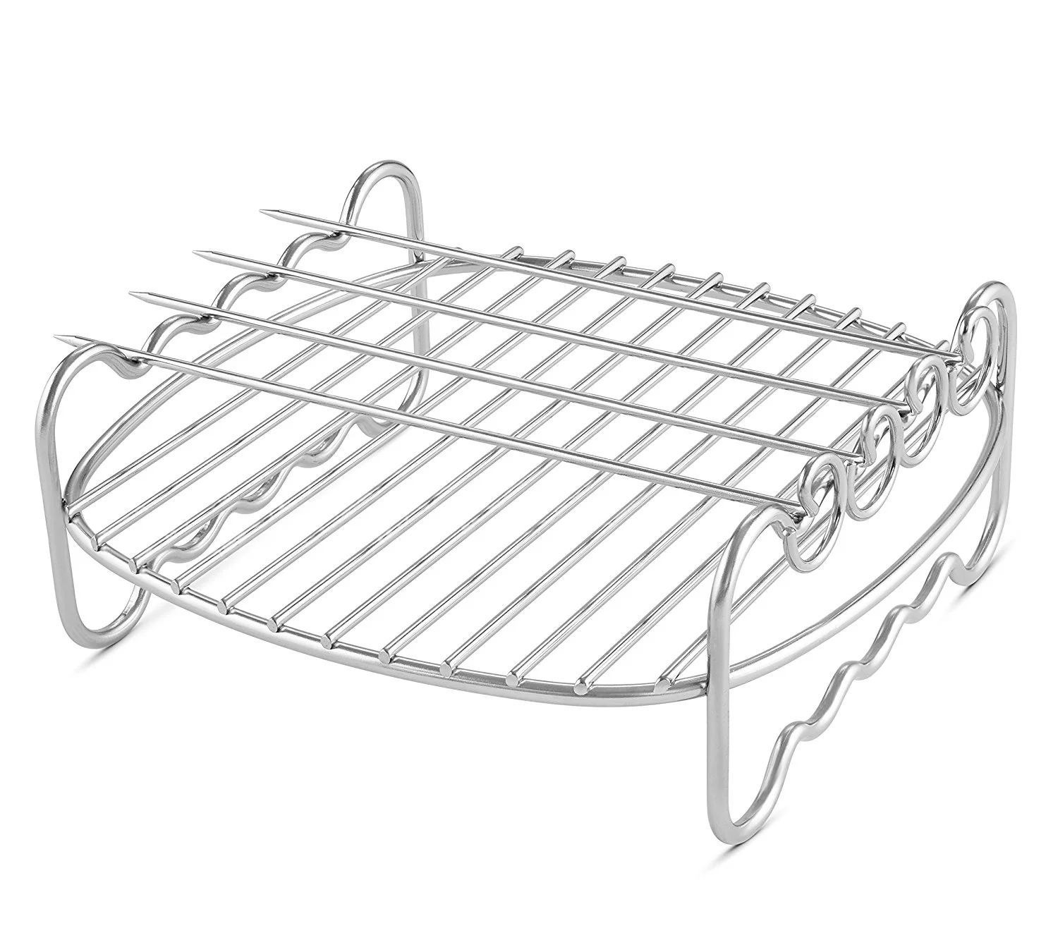 Airfryer Double Layer Rack Suitable for Philips VIVA Airfryers - Compatible with Model HD9904/00 and with 4 Skewers, Silver