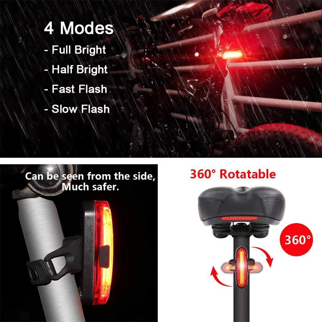 Mnycxen USB Rechargeable Waterproof Bicycle Light Set Cycling Front Light+Rear Light