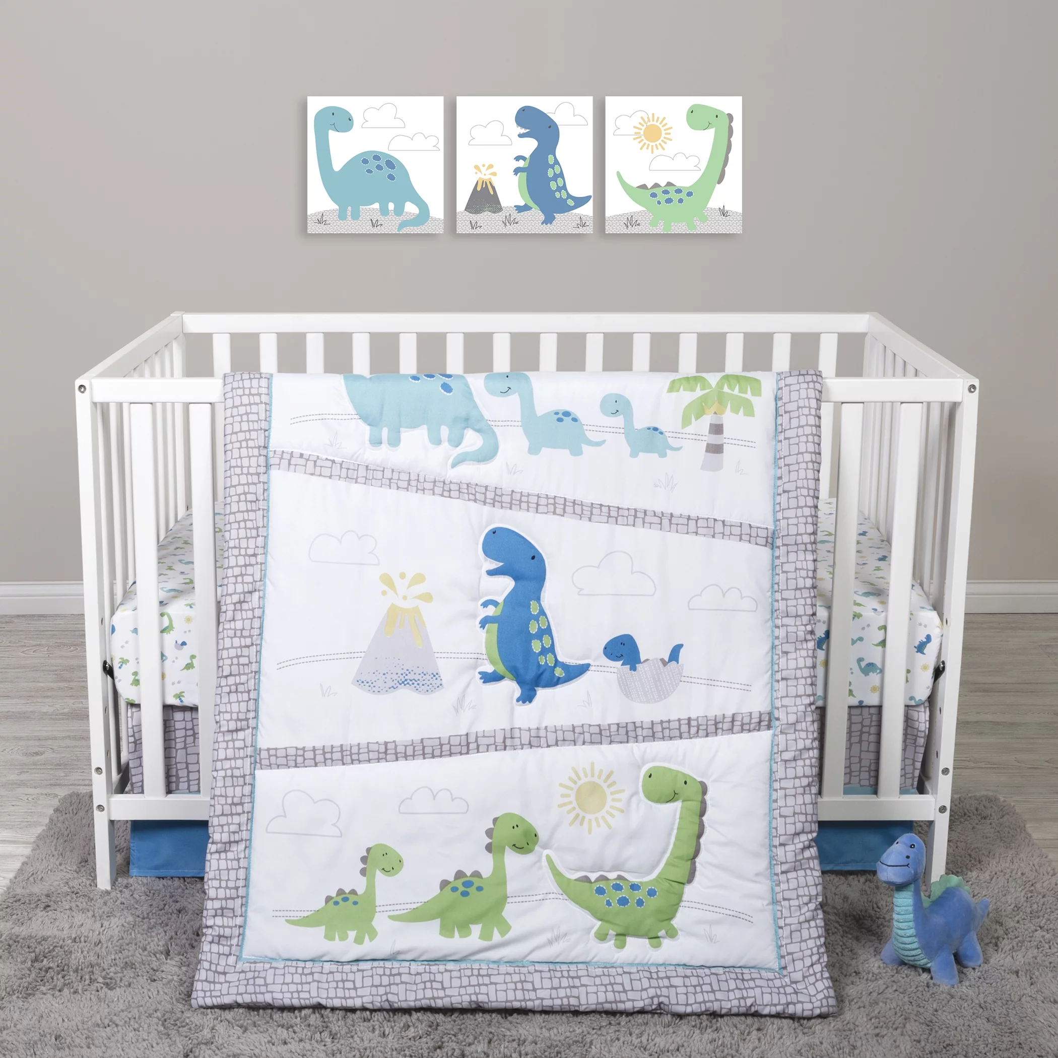 Sammy and Lou Dinosaur Pals 4 Piece Crib Bedding Set for Boy, Infant, Dinosaur Character, 200 Thread Count