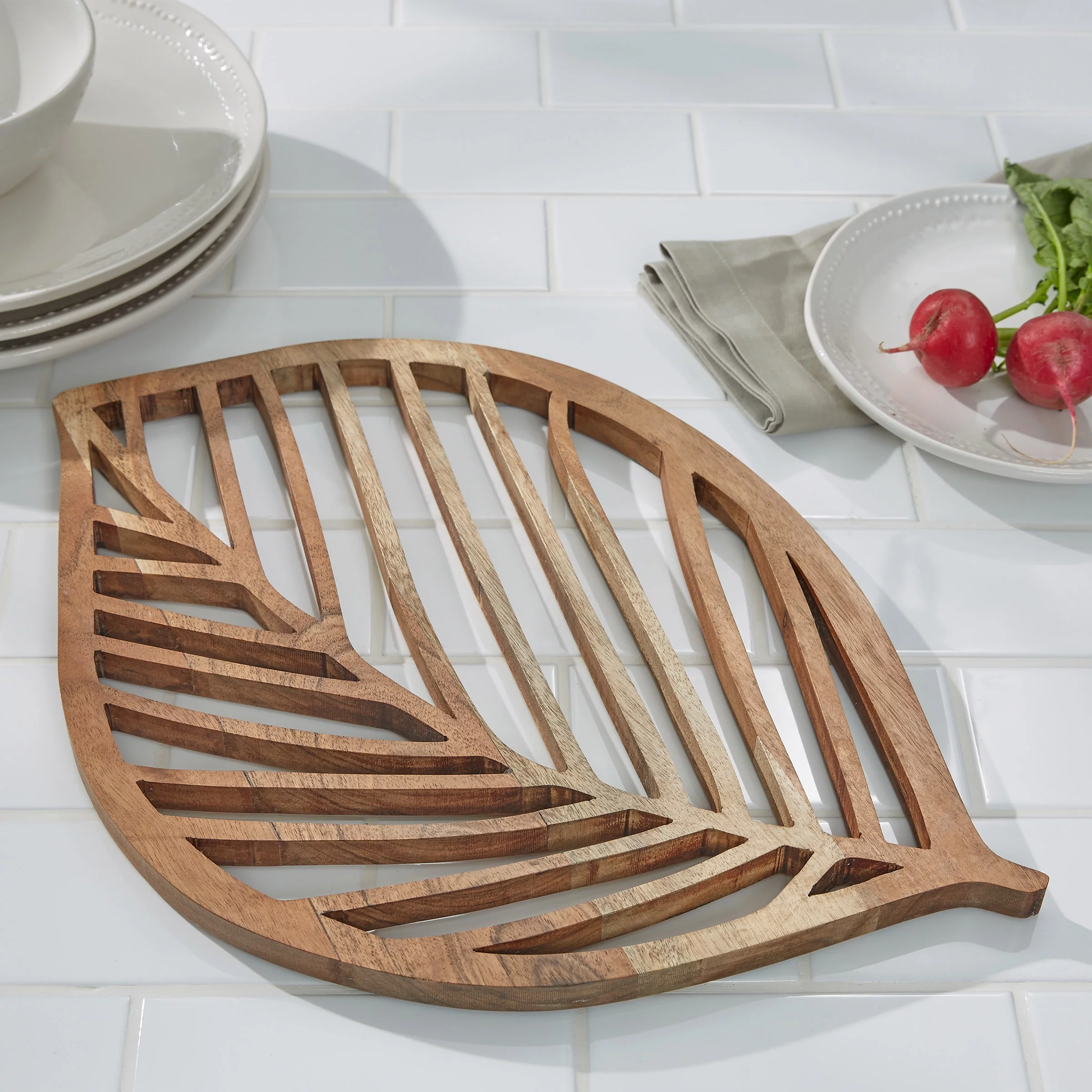 Split P Leaf Wood Charger Set of 2