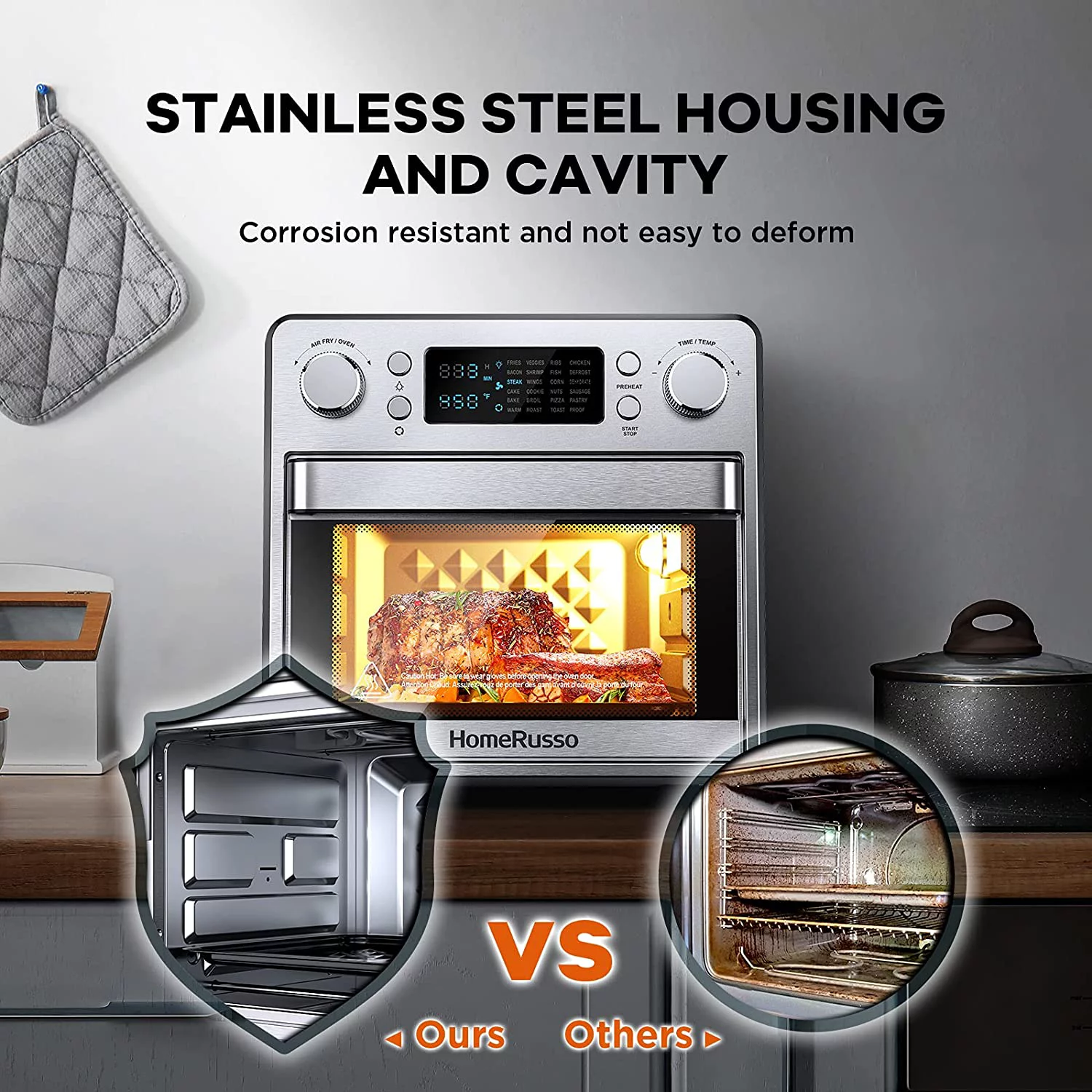 Air Fryer, HomeRusso 15L/15.8QT 24-in-1 Air Fryer Toaster Oven, 1600W LCD Display Convection Toaster Oven with 10 Accessories And Recipe Included