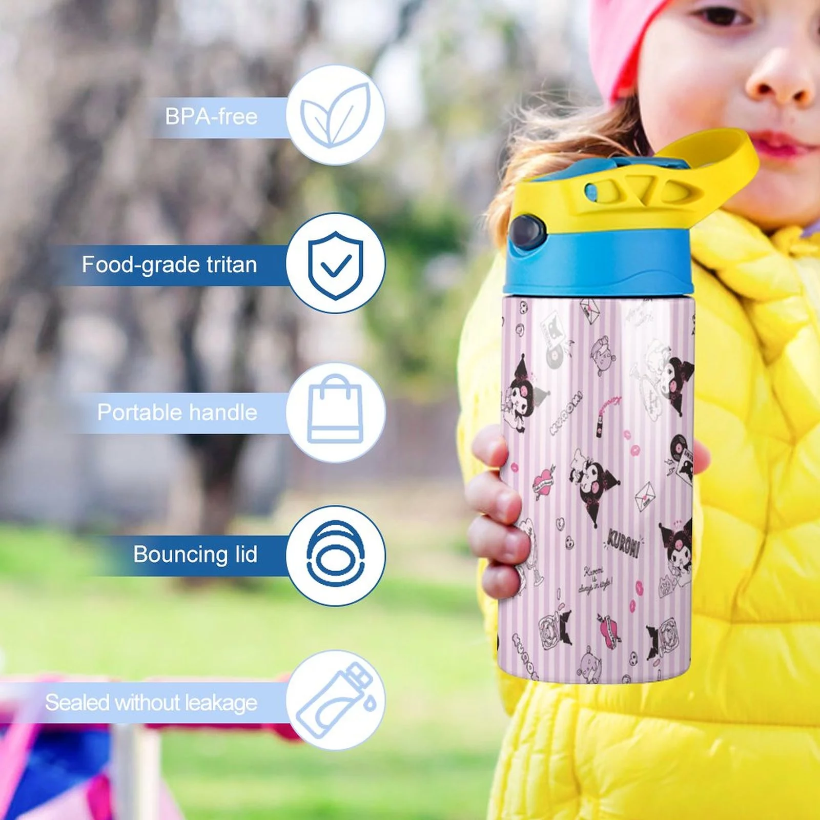 Kuromi My Melody Children's Water Bottle Vacuum Insulated Stainless Steel Cup With Straw Toddler Thermoses