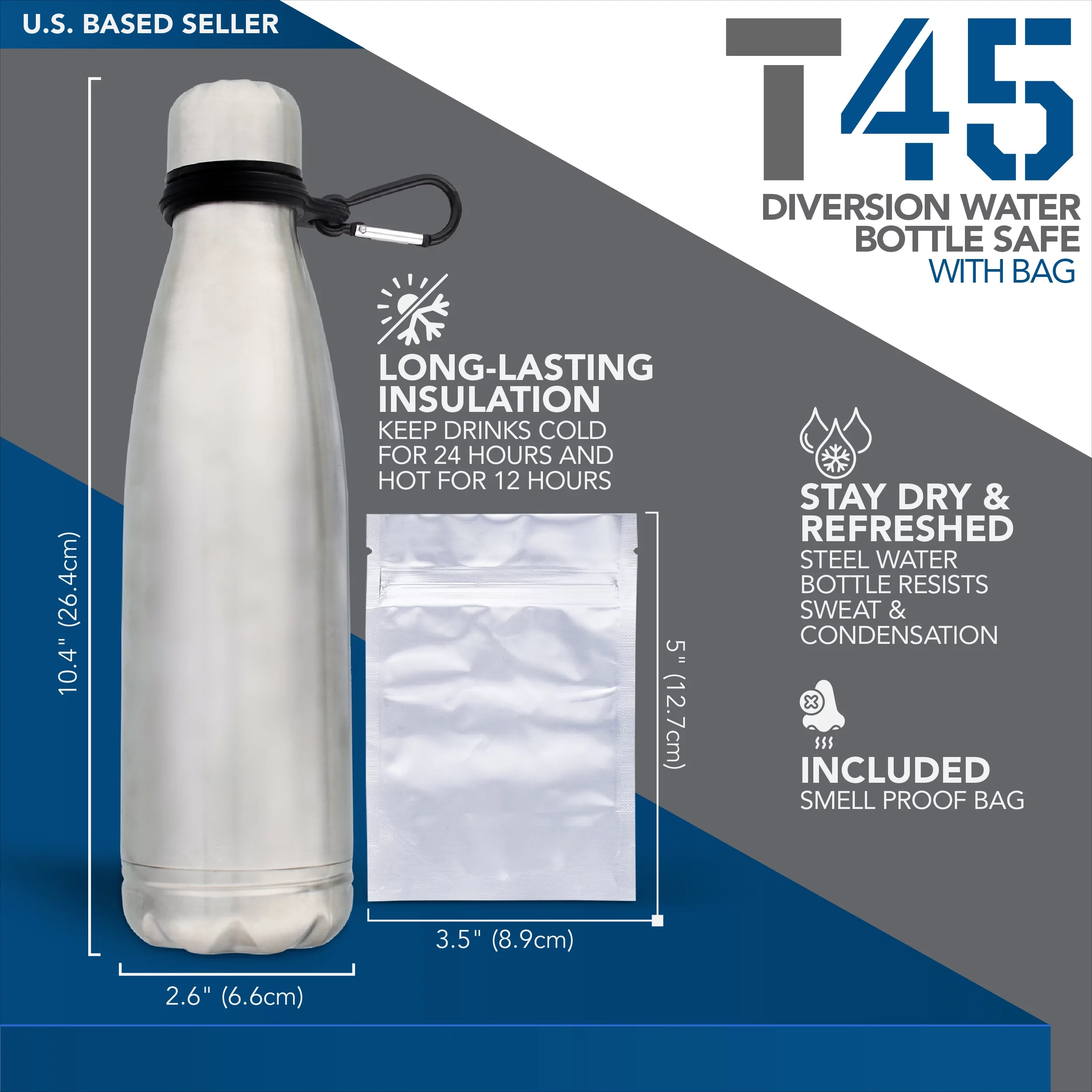 Tactical45 Stainless Steel Water Bottle Reusable Water Bottle with Hidden Bottom