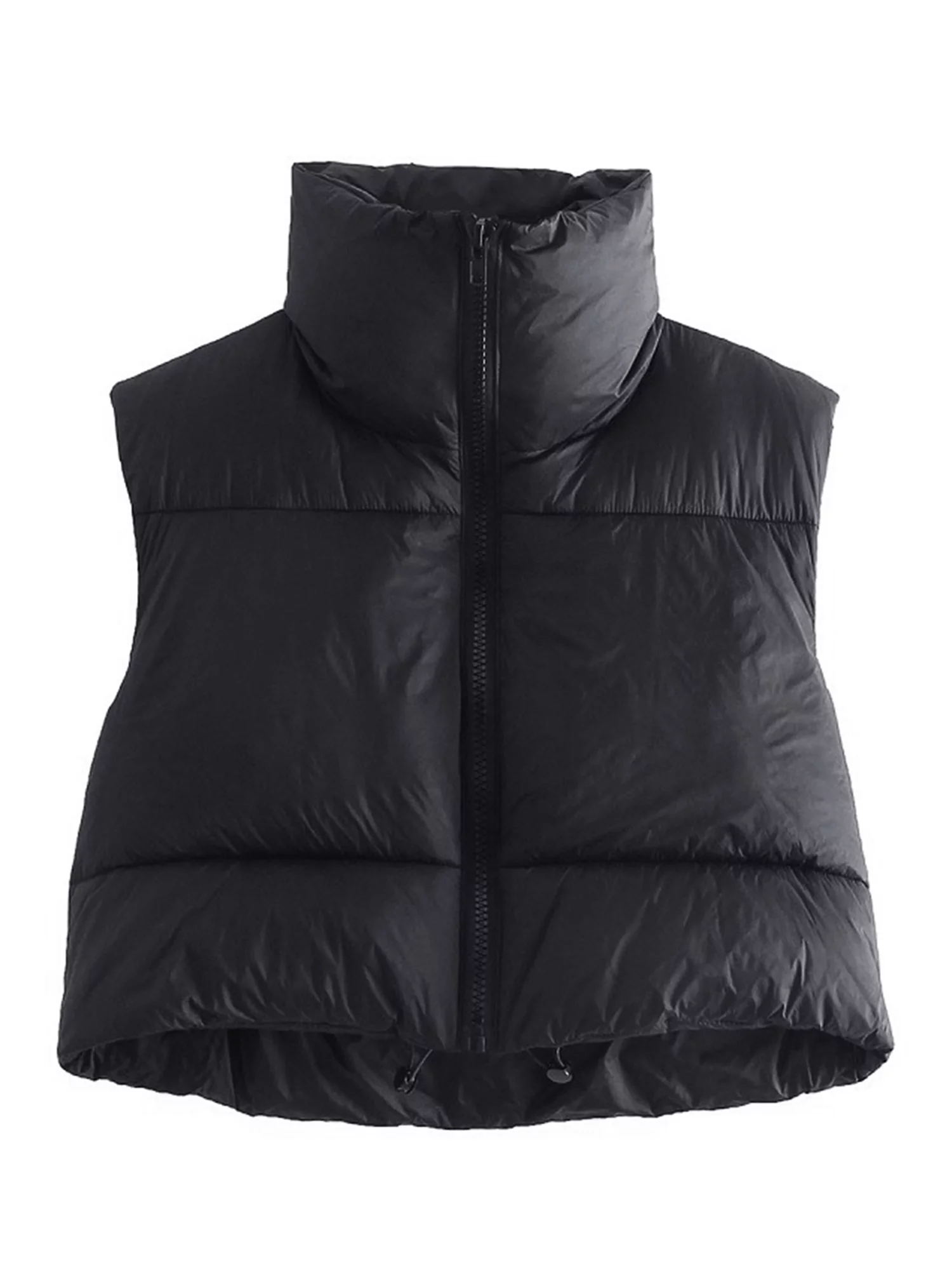 wsevypo Women Y2K Winter Crop Puffer Vest Warm Lightweight Sleeveless Down Jacket Full-Zip Stand Collar Padded Gilet