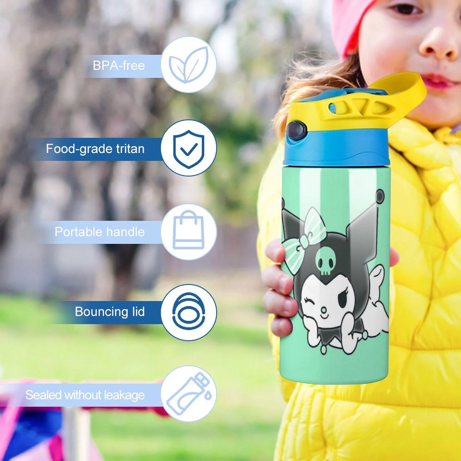 My Melody Kuromi Skull Children's Water Bottle Vacuum Insulated Stainless Steel Cup With Straw Toddler Thermoses