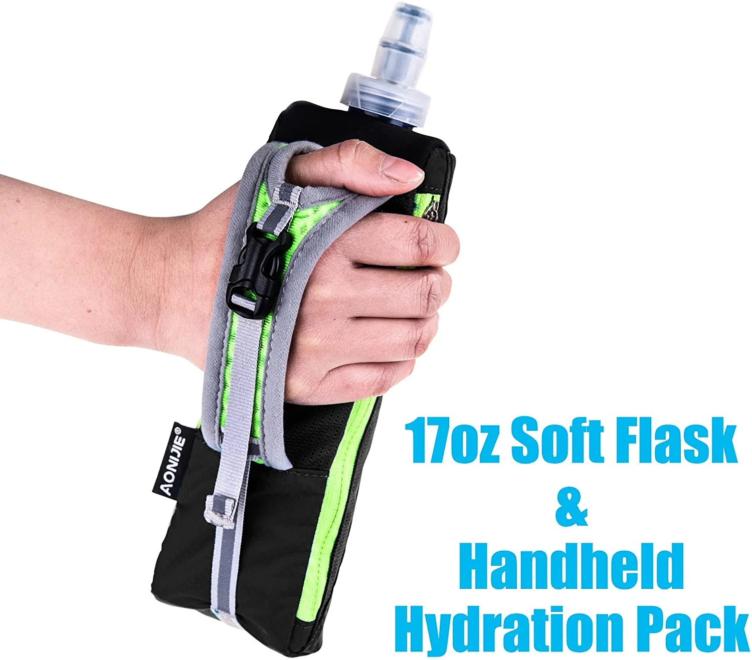 LERMX Quick Grip Chill 17 oz Handheld soft Flask Water Bottle Hydration Pack (17 oz Black)