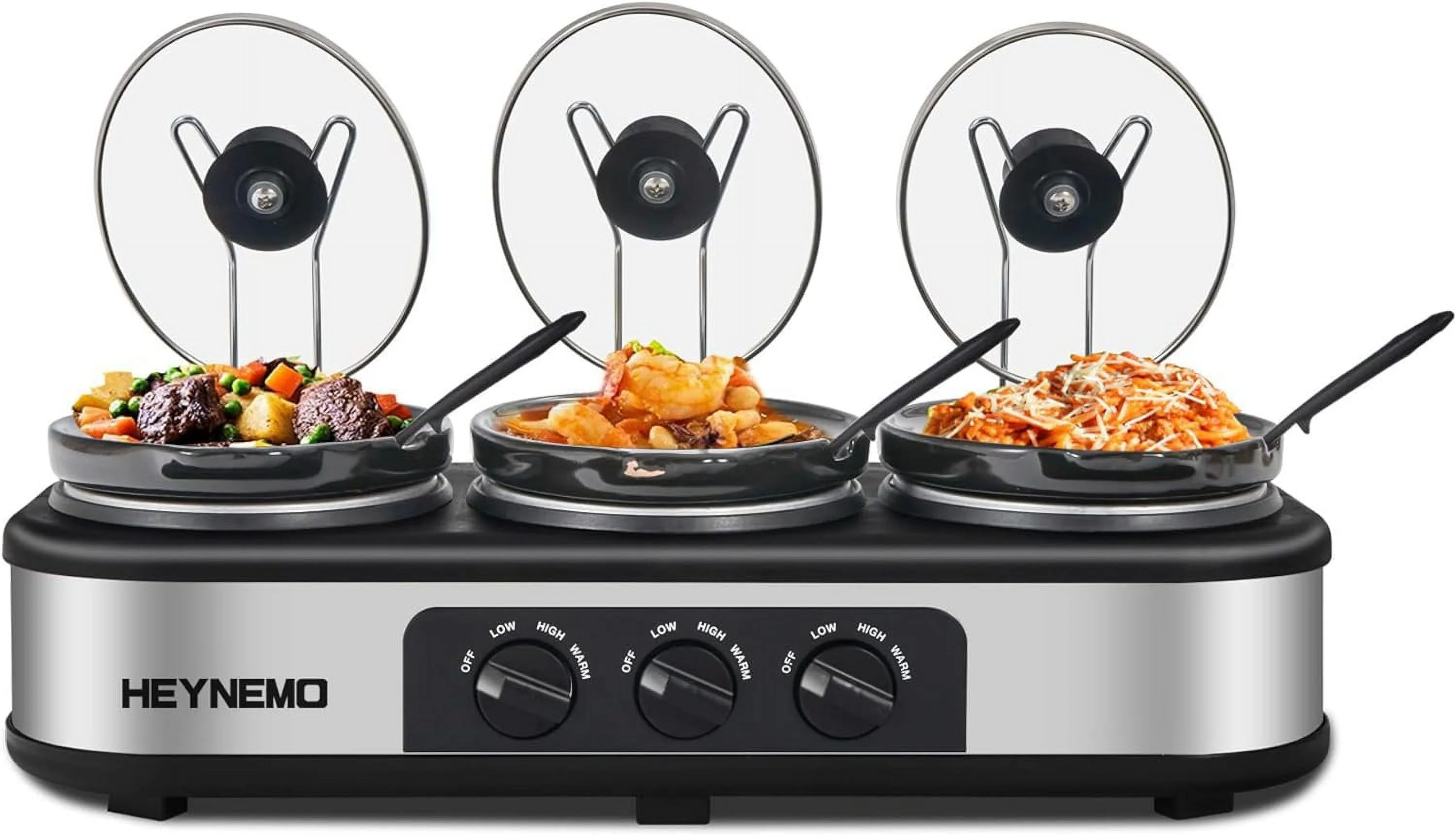 Triple Slow Cooker with Non-Skid Feet, 3脙鈥?.5 QT Slow Cooker Buffet Server, 3 Pots Food Warmer Adjustable Temp Lid Rests Stainless Steel Manual Silver for Parties Holidays Families