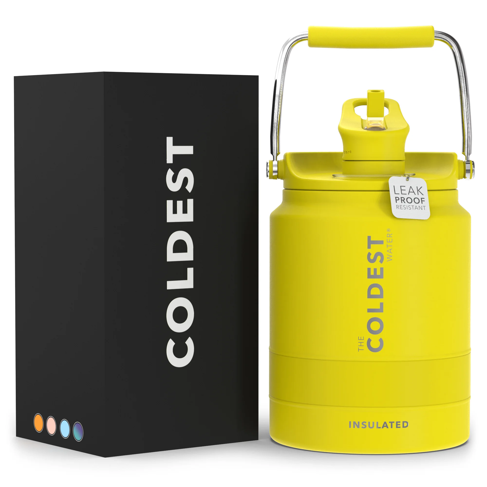 Coldest Sports Water Bottle - 1/2 Gallon (Straw Lid), Leak Proof, Vacuum Insulated Stainless Steel, Hot Cold, Double Walled, Thermo Mug, Metal Canteen (1/2 Gallon, Solar Yellow)