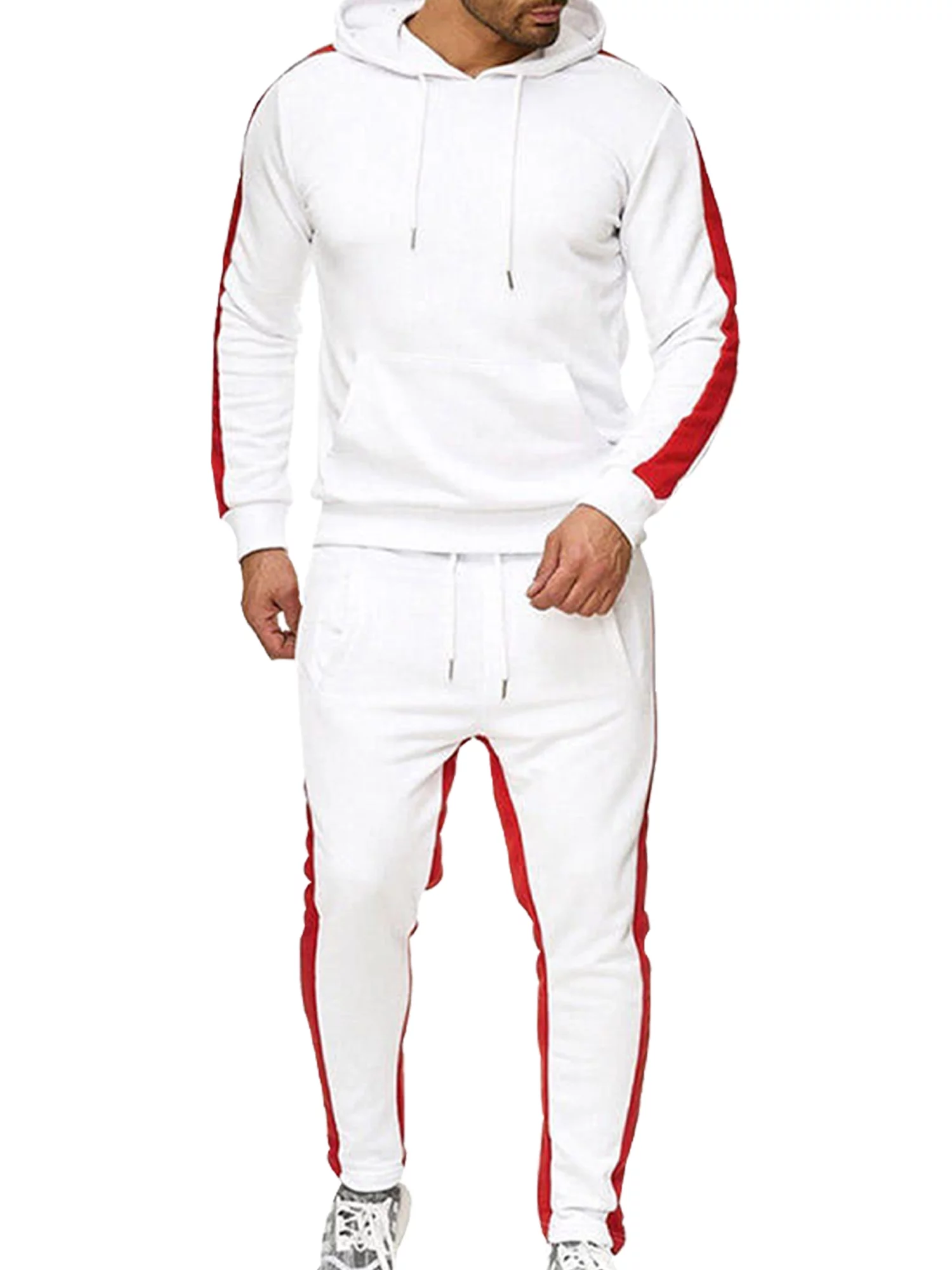 Frontwalk Mens Sweatsuits 2 Piece Hooded Pullover Trouser Tracksuit Sets Casual Color Stitching Comfy Jogging Suits
