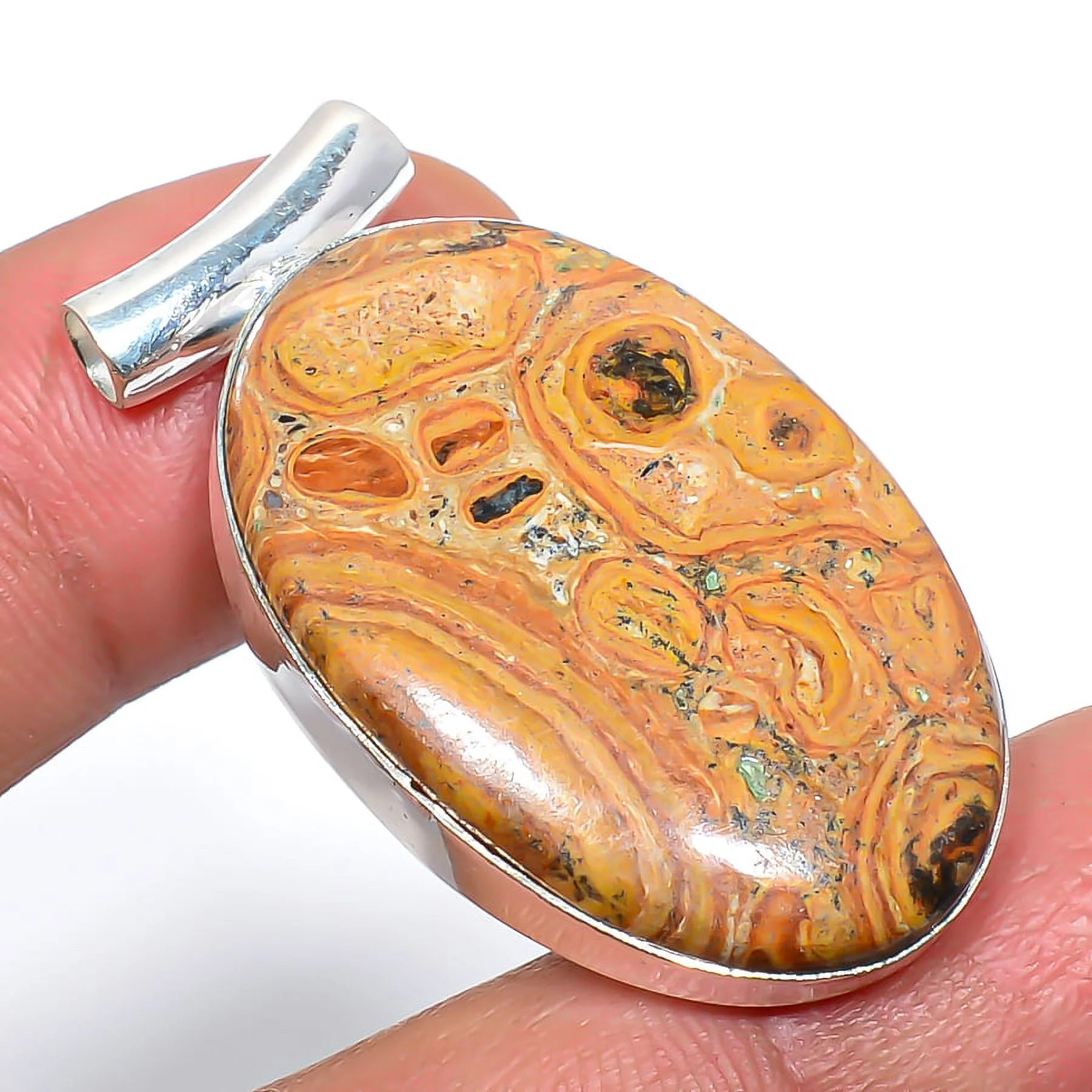 Poppy Jasper Gemstone 925 Silver Plated Handmade Pendant 1.6