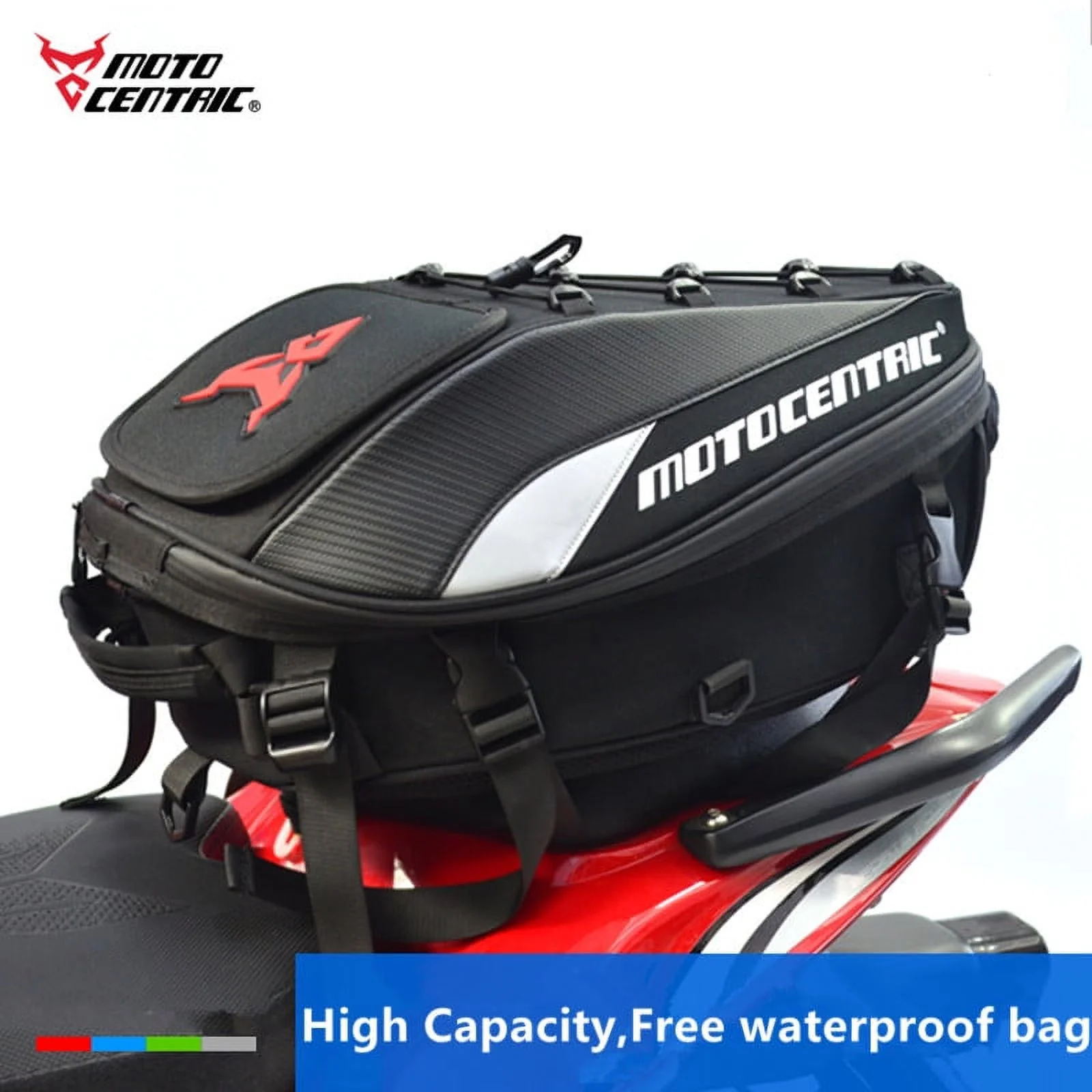 Motocentric Waterproof Motorcycle Tail Bag 37L Tool Box Rear Seat Bag Large Capacity Rider Backpack
