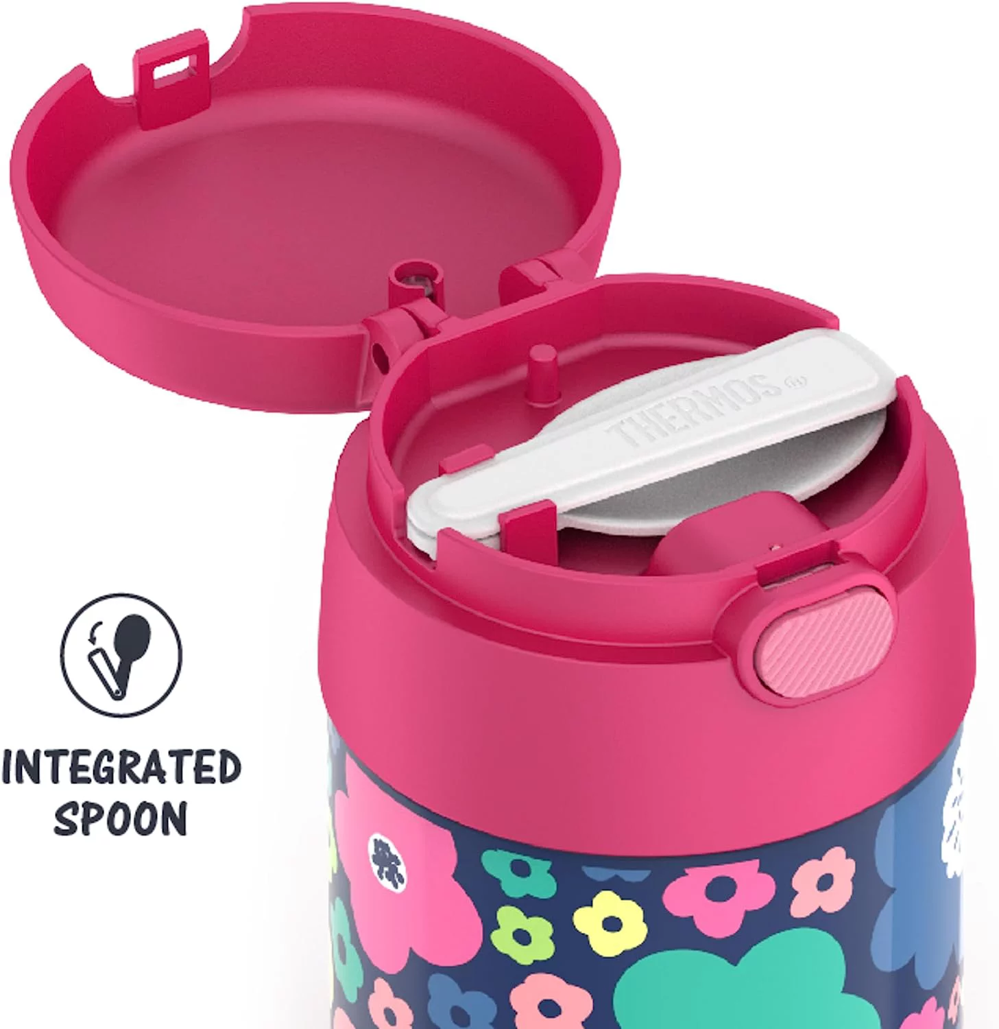 THERMOS FUNTAINER 10 Ounce Stainless Steel Vacuum Insulated Kids Food Jar with Spoon, Mod Flowers