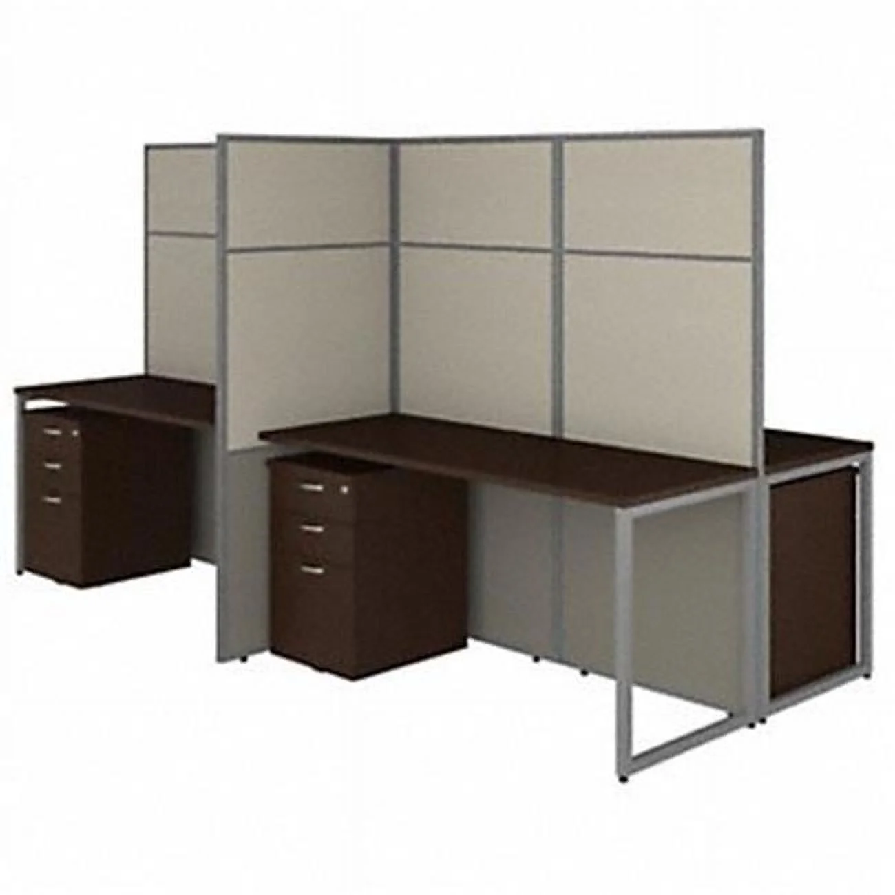 Easy Office 4 Person Desk with Cubicle Panel & File Cabinet - Mocha Cherry