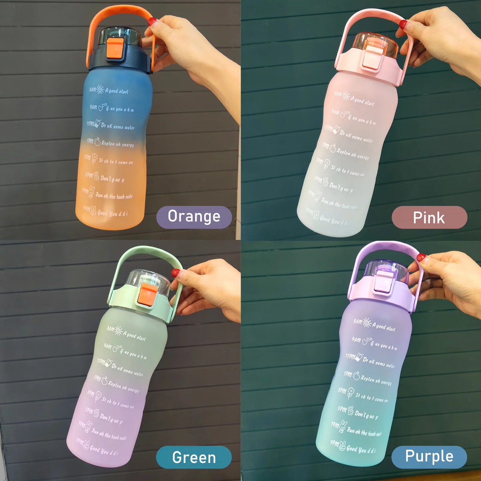 MIXFEER 1500mL Water Bottle with Marker Straw Handle Leakproof Large Capacity Water Bottle Reusable Water Jug for Hiking Travel Outdoor Sports Gym Fitness