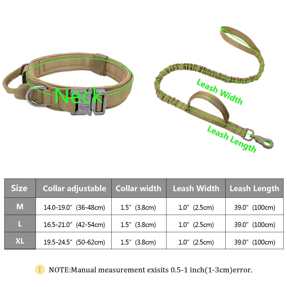 Tactical Dog Collar Leash - Nylon, Military-Style Adjustable Training & Traffic