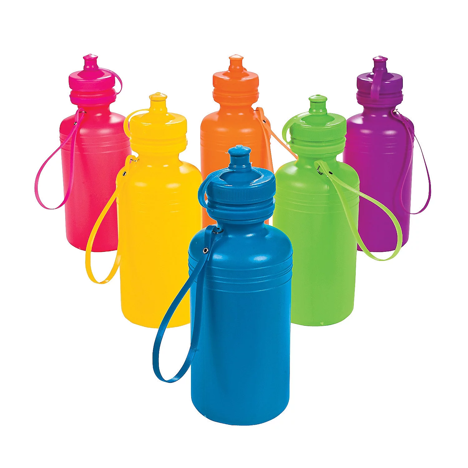 Neon Sport Water Bottles, Bulk Set of 12, 18 oz, Party Supplies & Favors, Drinkware, Track & Field, Field Trip, Day Care