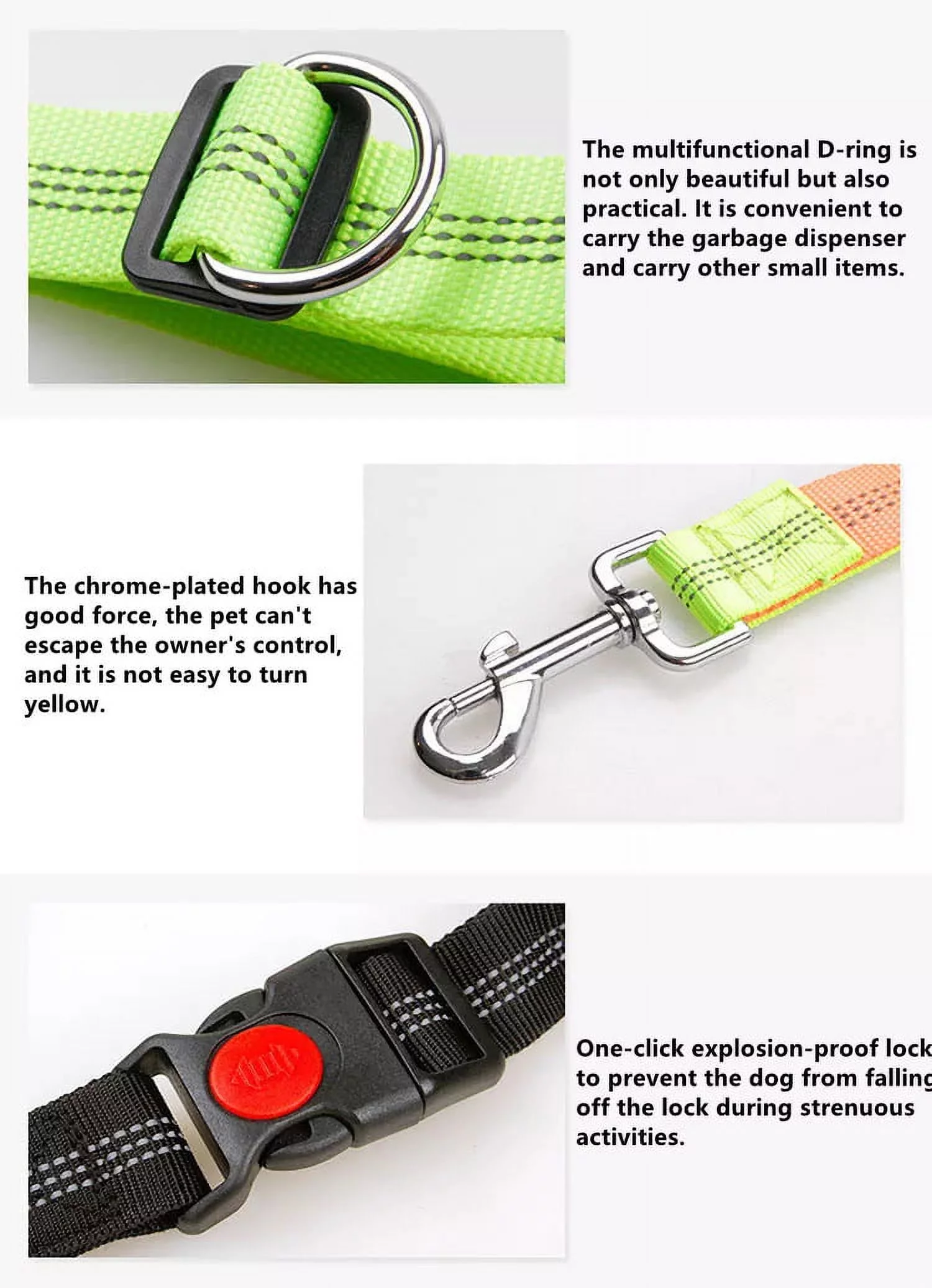 Elastic Dog Leash Hands Free Reflective - Black Green
