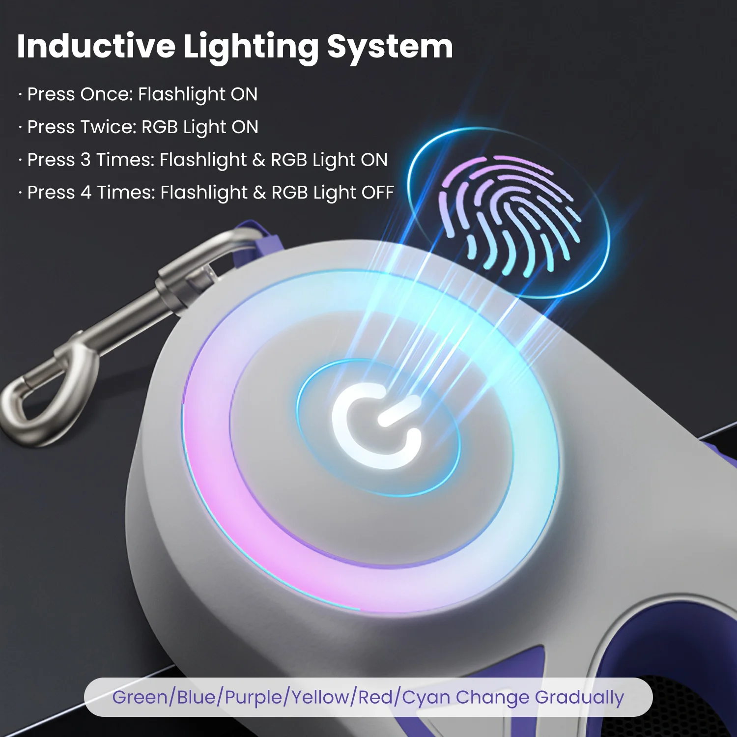 16ft Retractable Dog Leash, iMounTEK One-Hand Brake Pet Walking Leash with Flashlight RGB Light, 2 Rolls Waste Bags, Purple