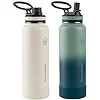 Thermoflask 40oz Stainless Steel Insulated Water Bottles with Straw and Spout Lids, 2-pack, Off White/Glade Green