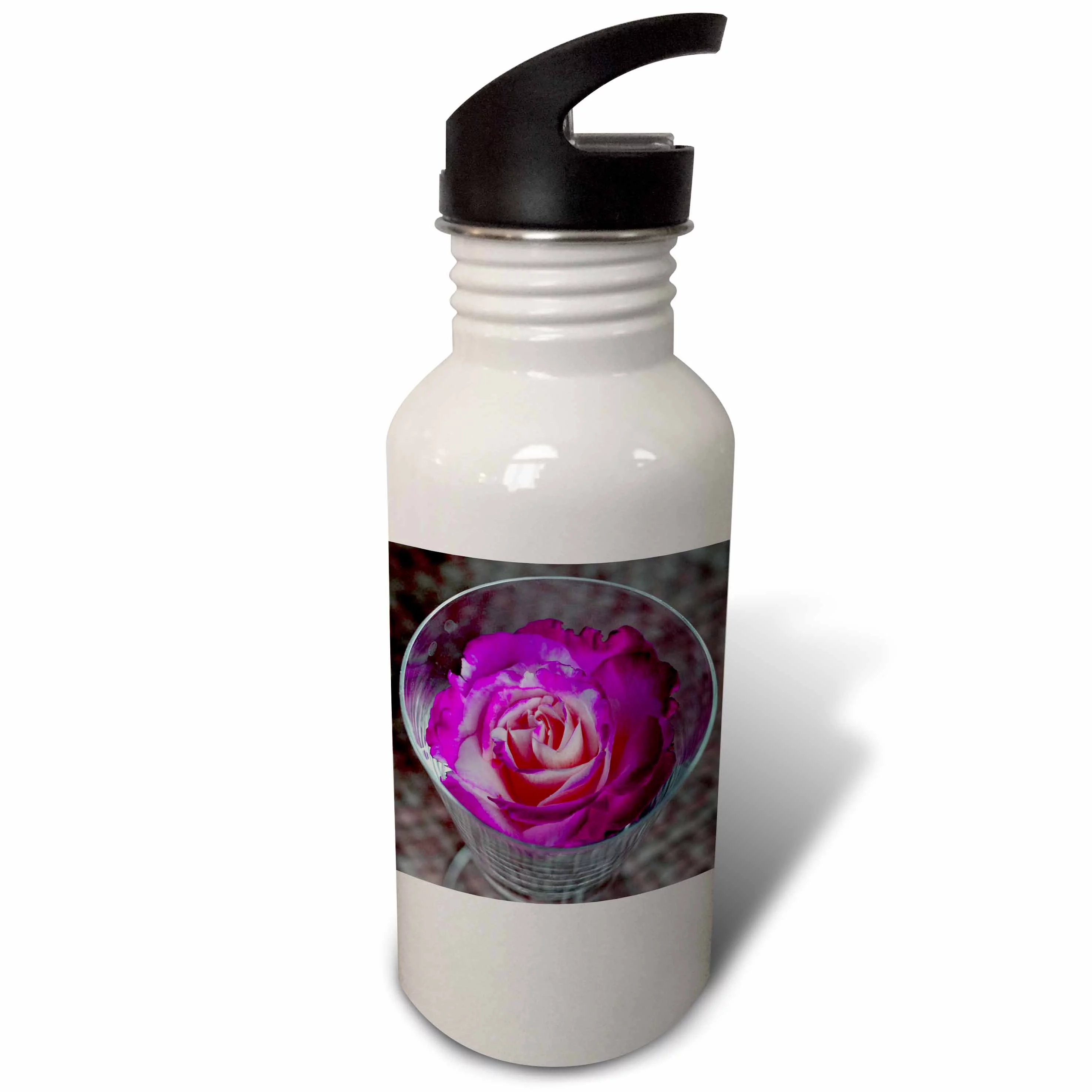 Pink Rose in a Glass 21 oz Sports Water Bottle wb-9337-1