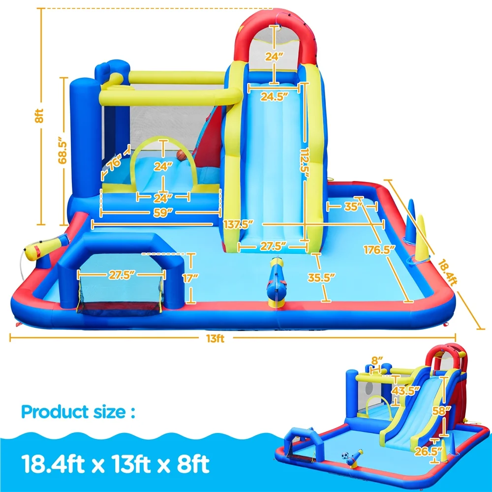 Alden Design 10-In-1 Inflatable Water Slide with Bouncer & 650W Blower Storage Bag for Kids Aged 3 To 10, Blue