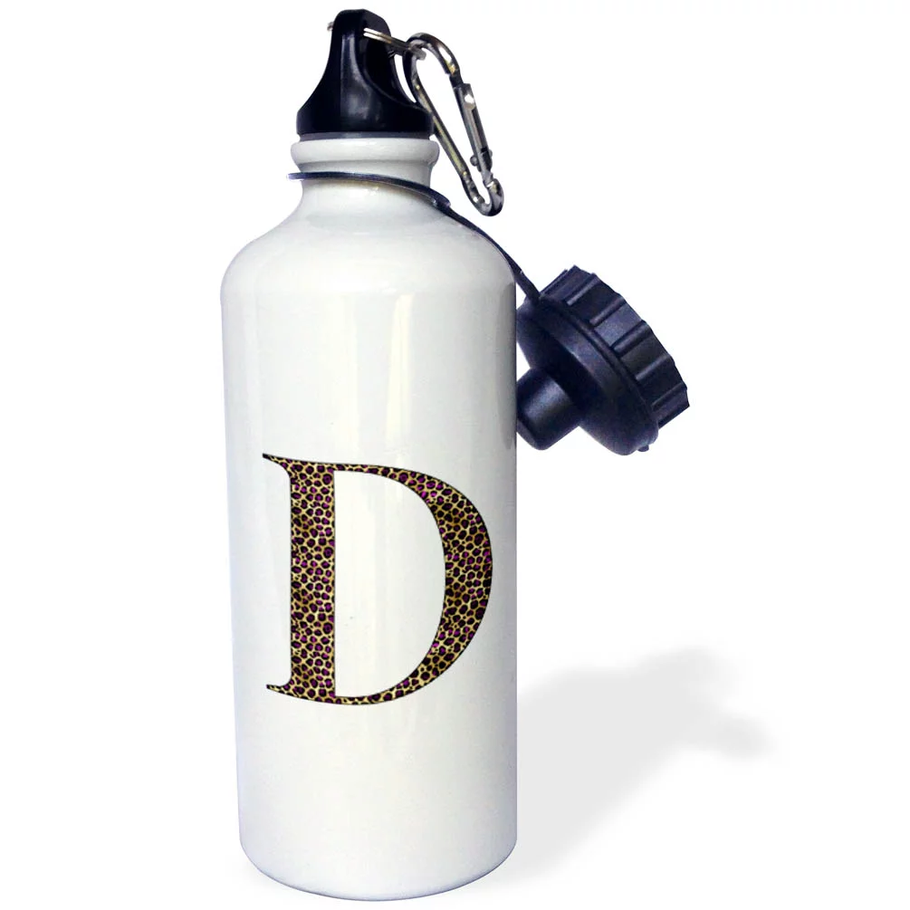 Glam Image Of Gold and Purple Leopard Spots Monogram Initial D 21 oz Sports Water Bottle wb-340808-1