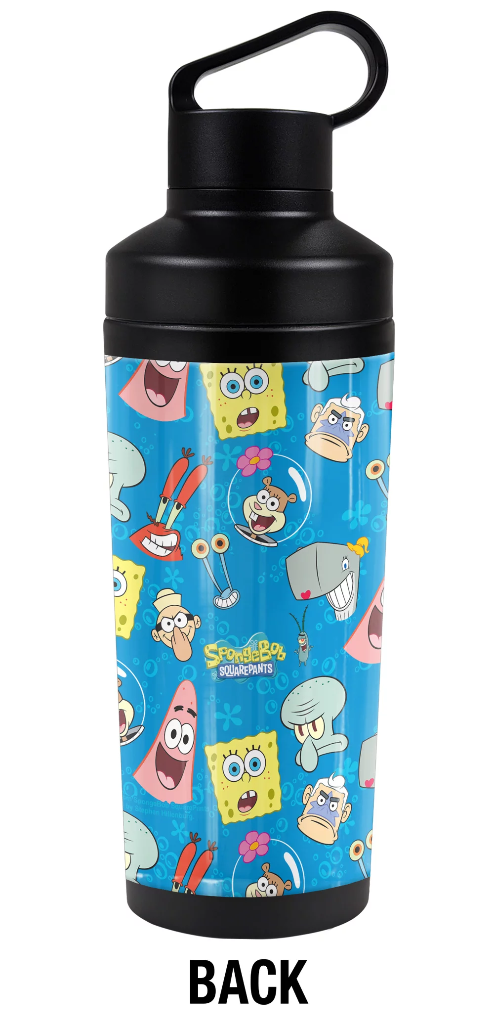 Spongebob Official Head Pattern 18 oz Insulated Water Bottle, Leak Resistant, Vacuum Insulated Stainless Steel with 2-in-1 Loop Cap