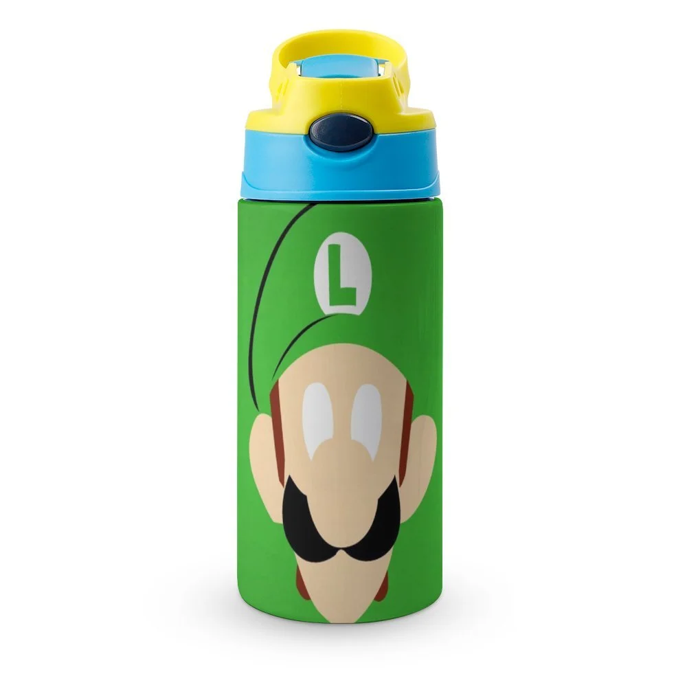 Luigi's Mansion Cartoon Kid's Insulated Water Bottle With Straw Vacuum Stainless Steel Cup Leak-Proof Children Toddler Thermoses
