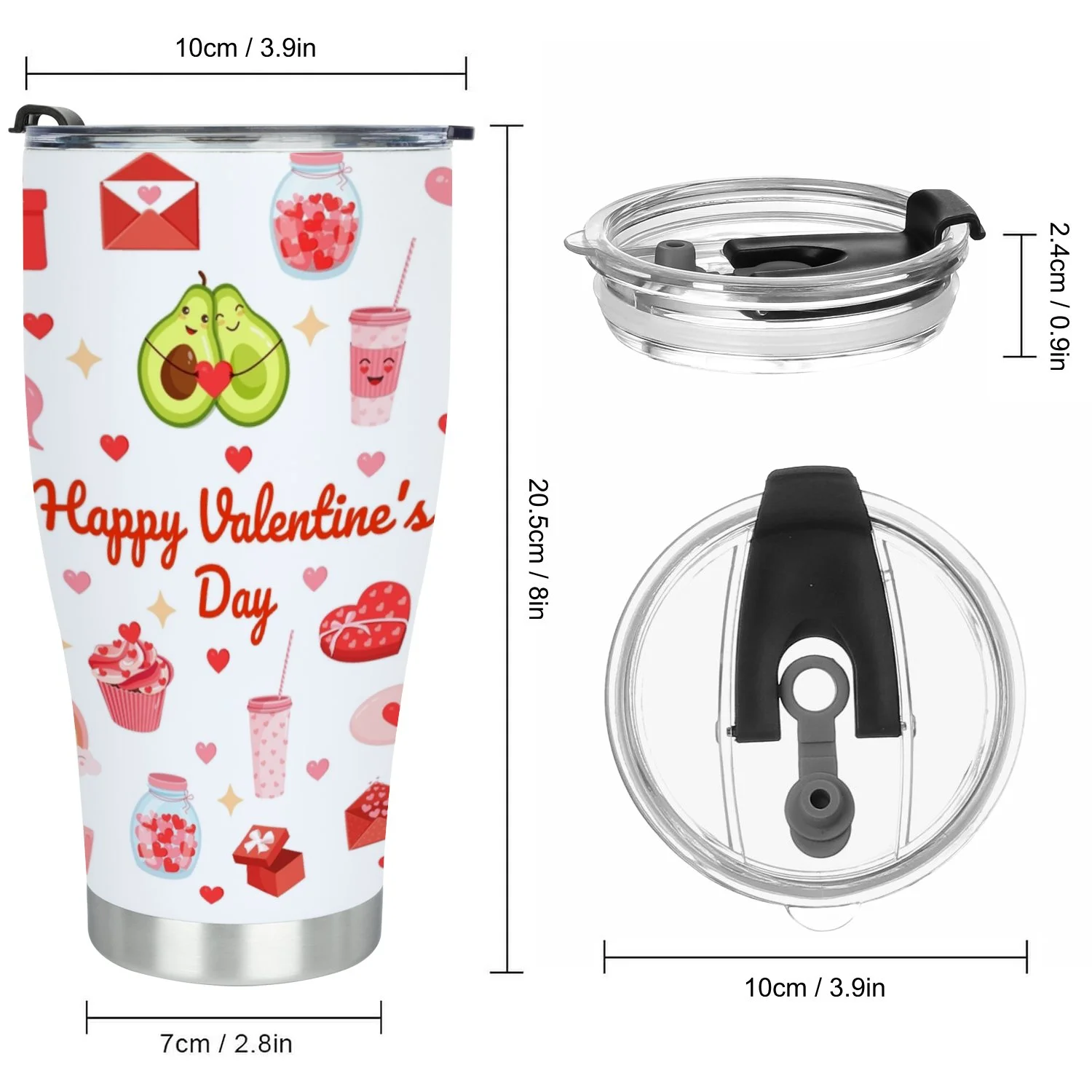 Hidove Stainless Steel Tumbler, Cute Set of Elements for Valentine's Day 30oz Leak Proof & Stainless Steel Bottle for Hot & Cold Drinks - Coffee Travel Mug, Water Metal Canteen, Thermal Cup
