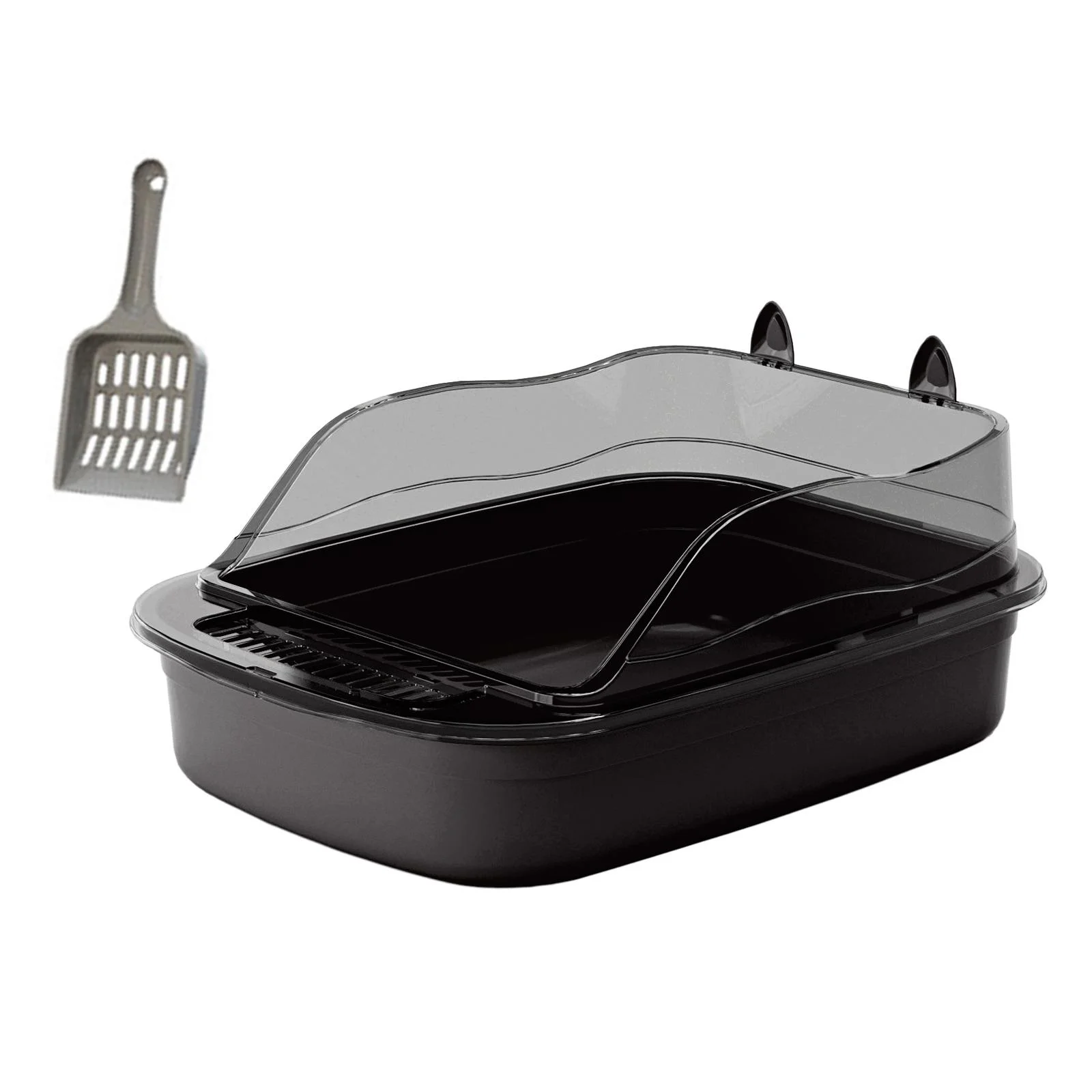 Gazechimp Cat 50x34x18cm Cartoon Appearance Cat Sandbox Kitten Potty Toilet black