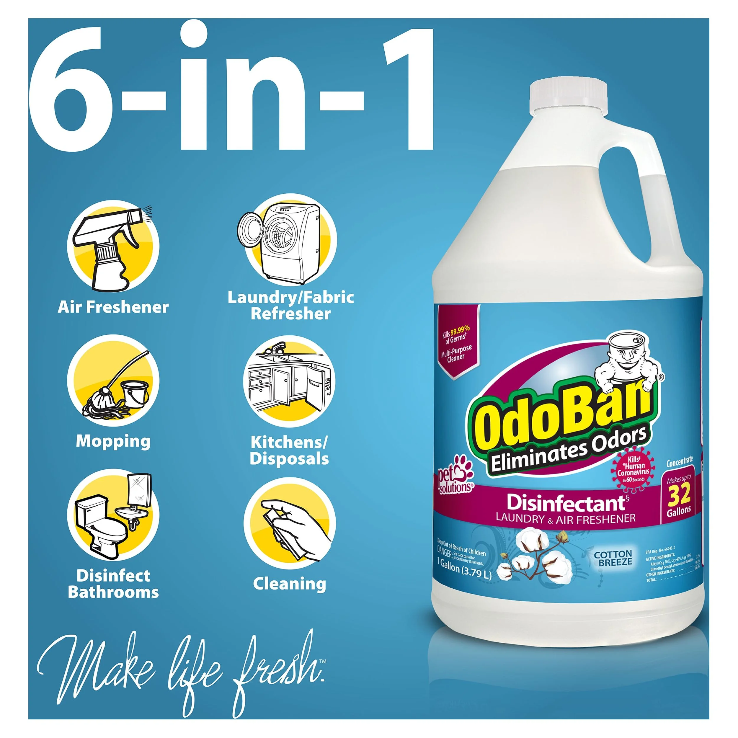 OdoBan All-Purpose Cleaners, Cotton Breeze and Fresh Scent, 128 Fluid Ounce, 2 Count