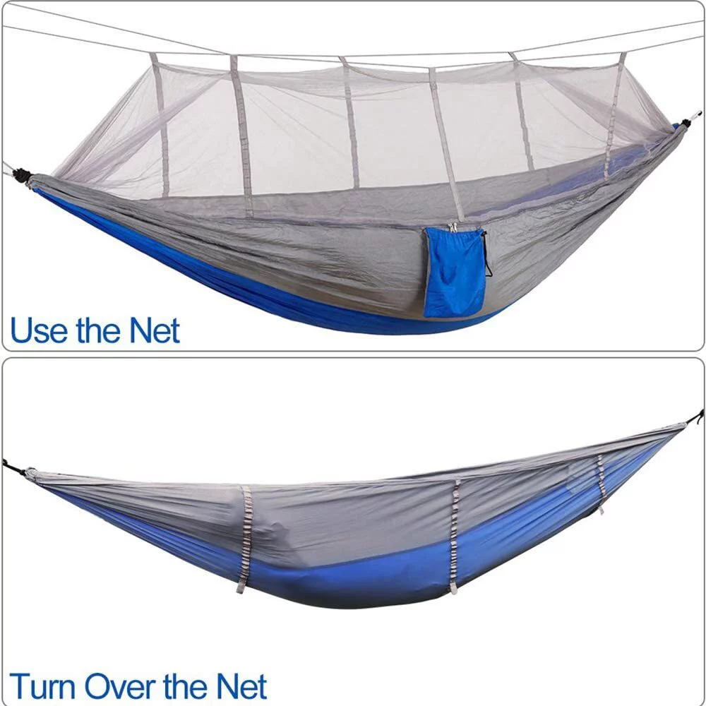 DFITO Camping Hammock with Mosquito Net Lightweight Double Hammock Portable Hammocks for Indoor Outdoor Hiking Camping Backpacking Travel Backyard Beach,Gray