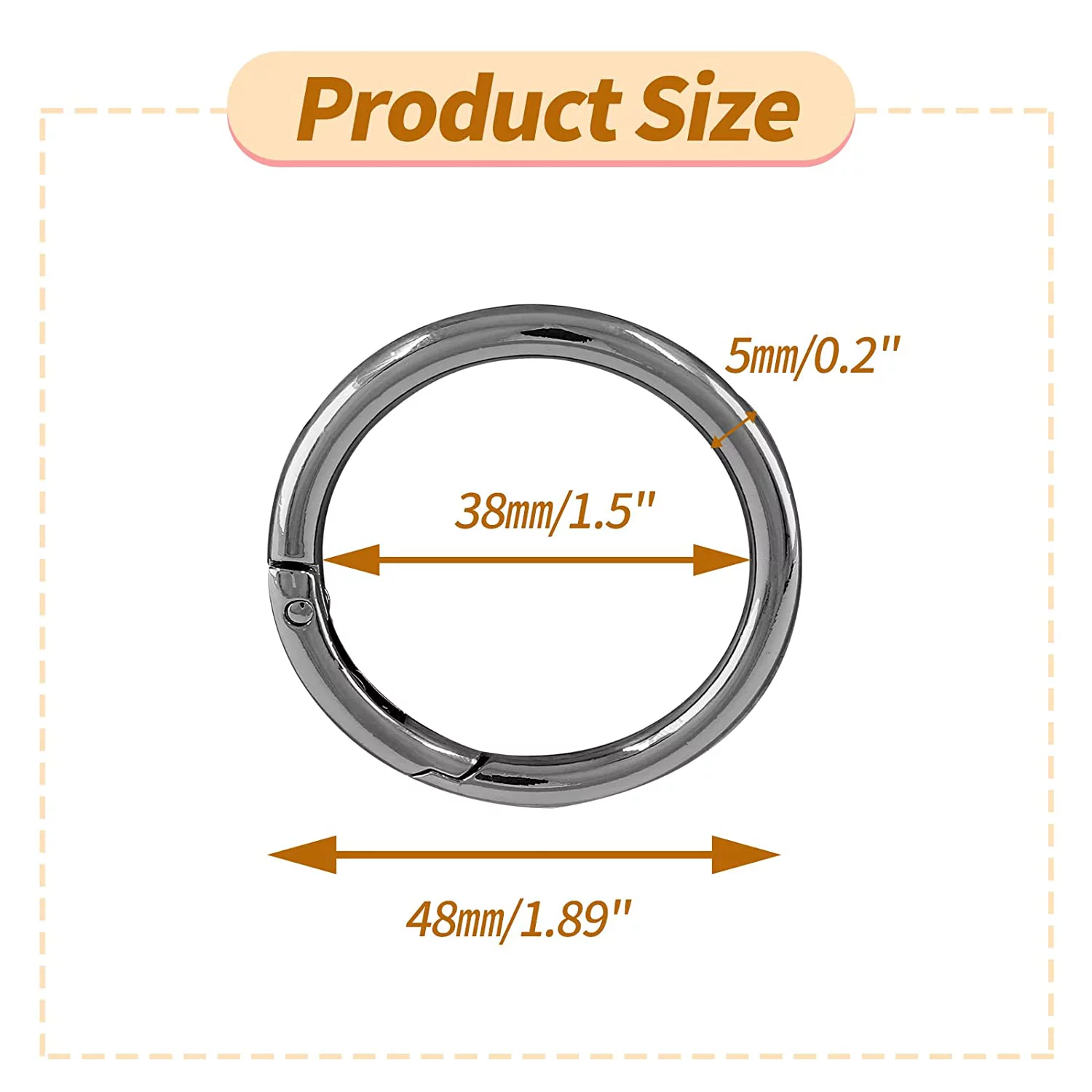 20 Pcs Spring O Rings, Zinc Alloy Round Metal Split Rings, Round Carabiner Snap Clip for Key Chains, Bag, Purse (Gun Black, 38mm/1-1/2 inch Inner Dia)