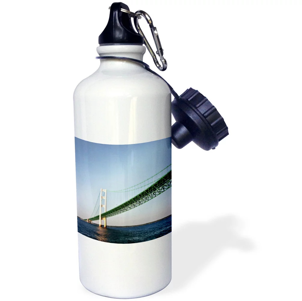 3dRose Sailing Under the Mackinac Bridge in Mackinac Island, Michigan, USA - Straw Water Bottle, 21-ounce