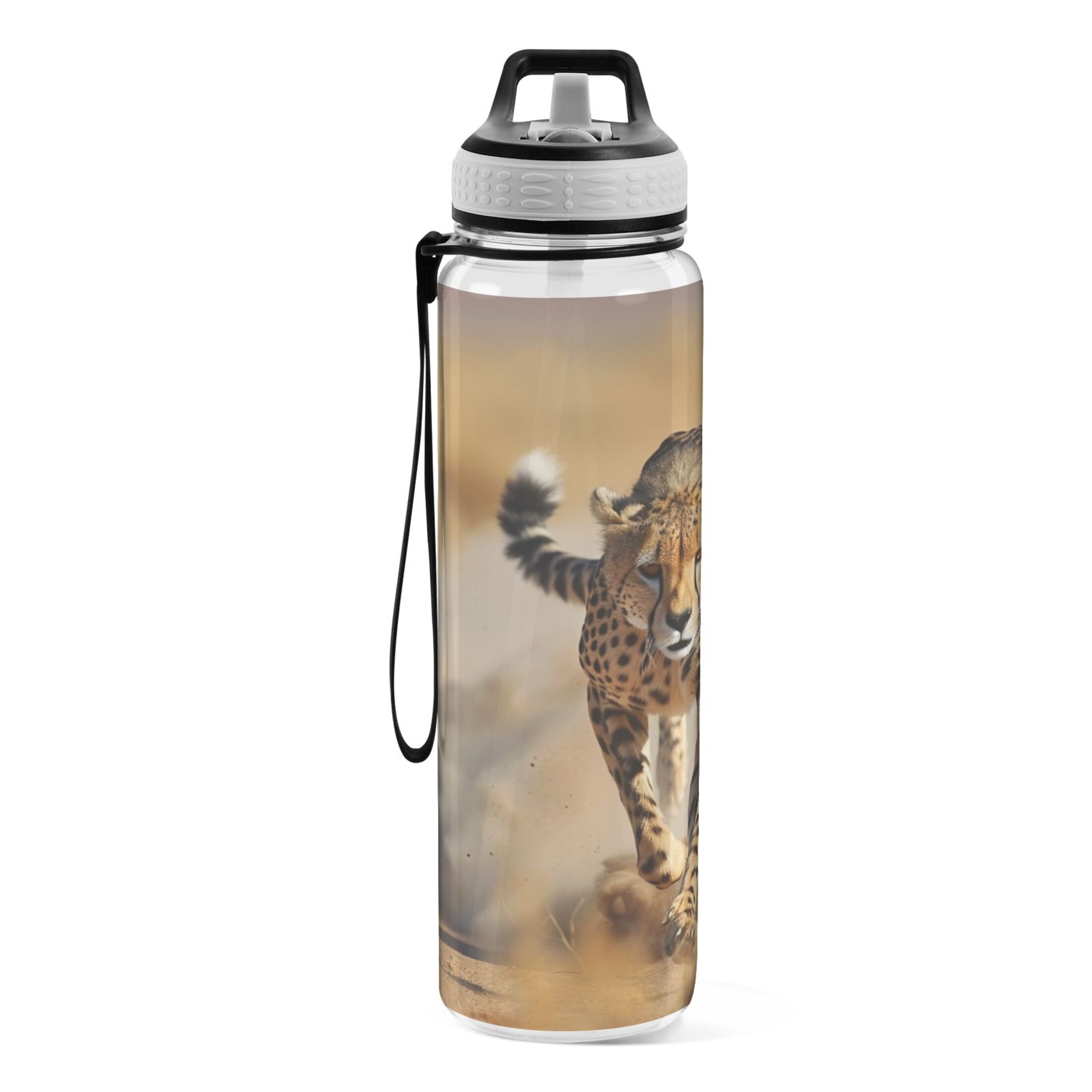 Cheetah Leopard Running 32oz Sports Water Bottles Leakproof Tritan Bottle with Straw BPA Free Clear Bottle for Fitness Gym Outdoor Cycling