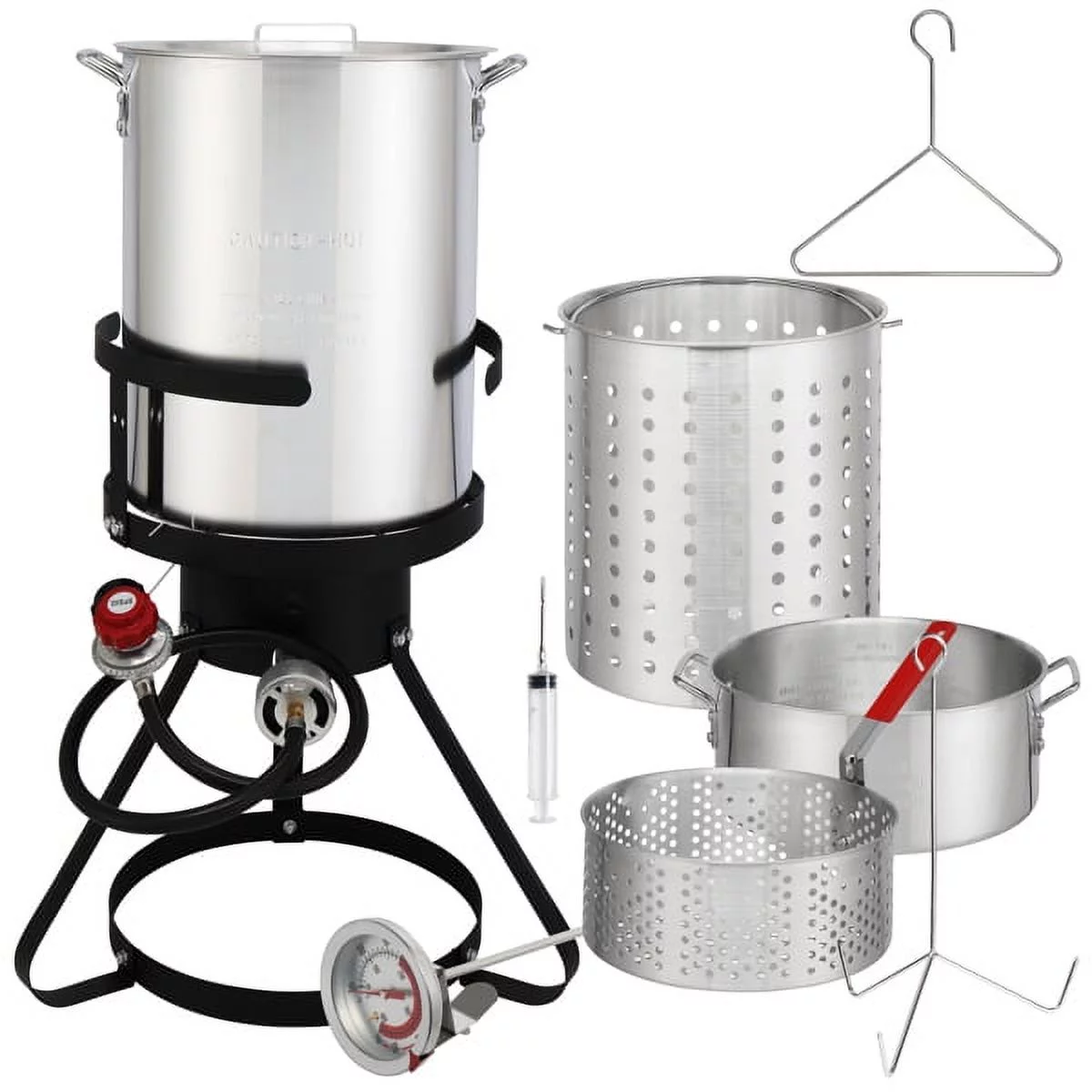 SYTHERS Turkey Fryer Propane Burner Complete Kit, 30qt Turkey Fryer 10qt Fish Fryer 4PCS Set Gas Fryer, Black